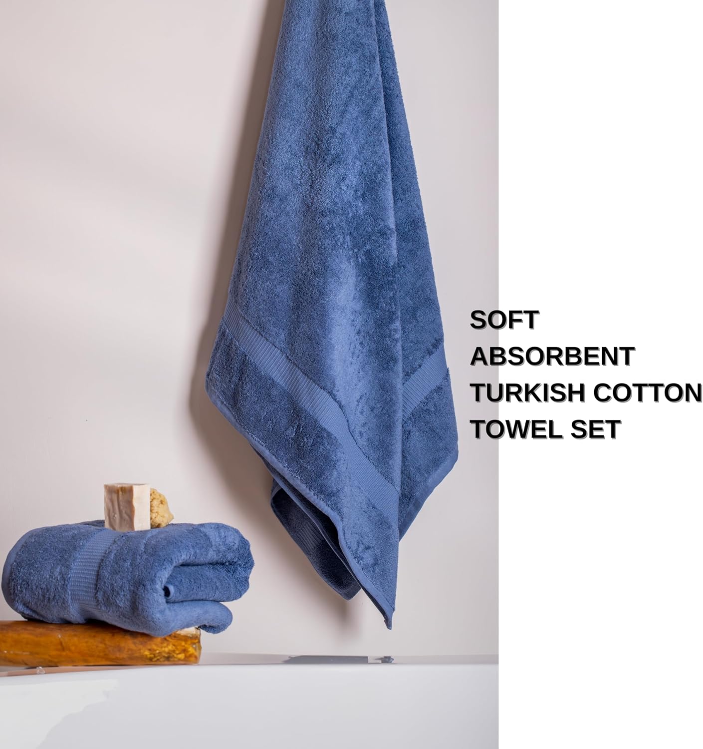 SALBAKOS 100% Turkish Cotton Bathroom Towel Set of 6-Piece, Blue | 630 Gsm Thick Super Soft Highly Absorbent 2 Bath + 2