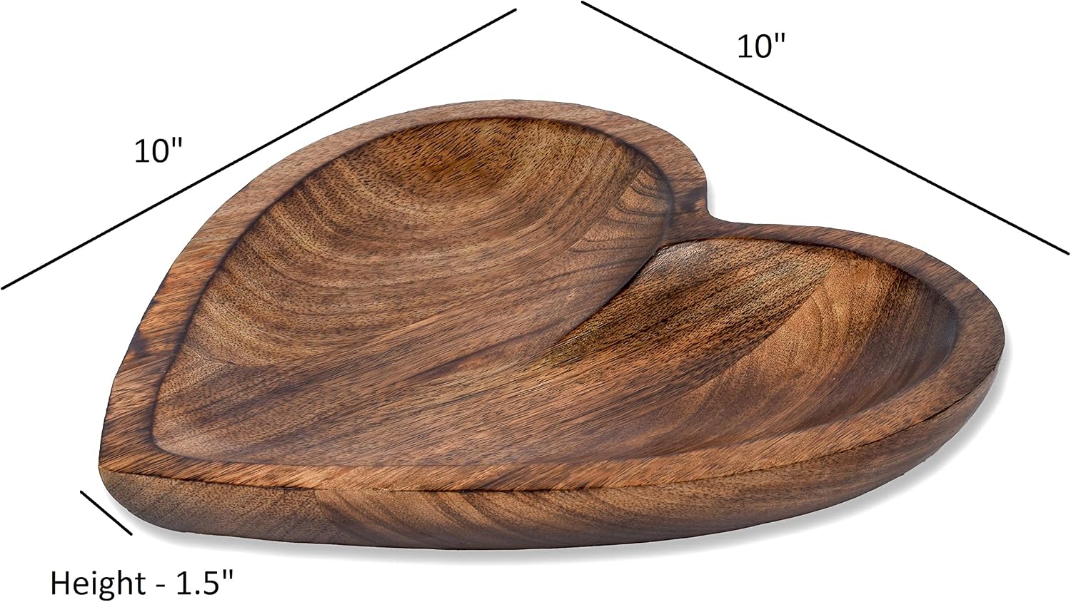 Mango Wood Heart Curved Shaped Decorative Bowl / 10 x 10 x 1.5