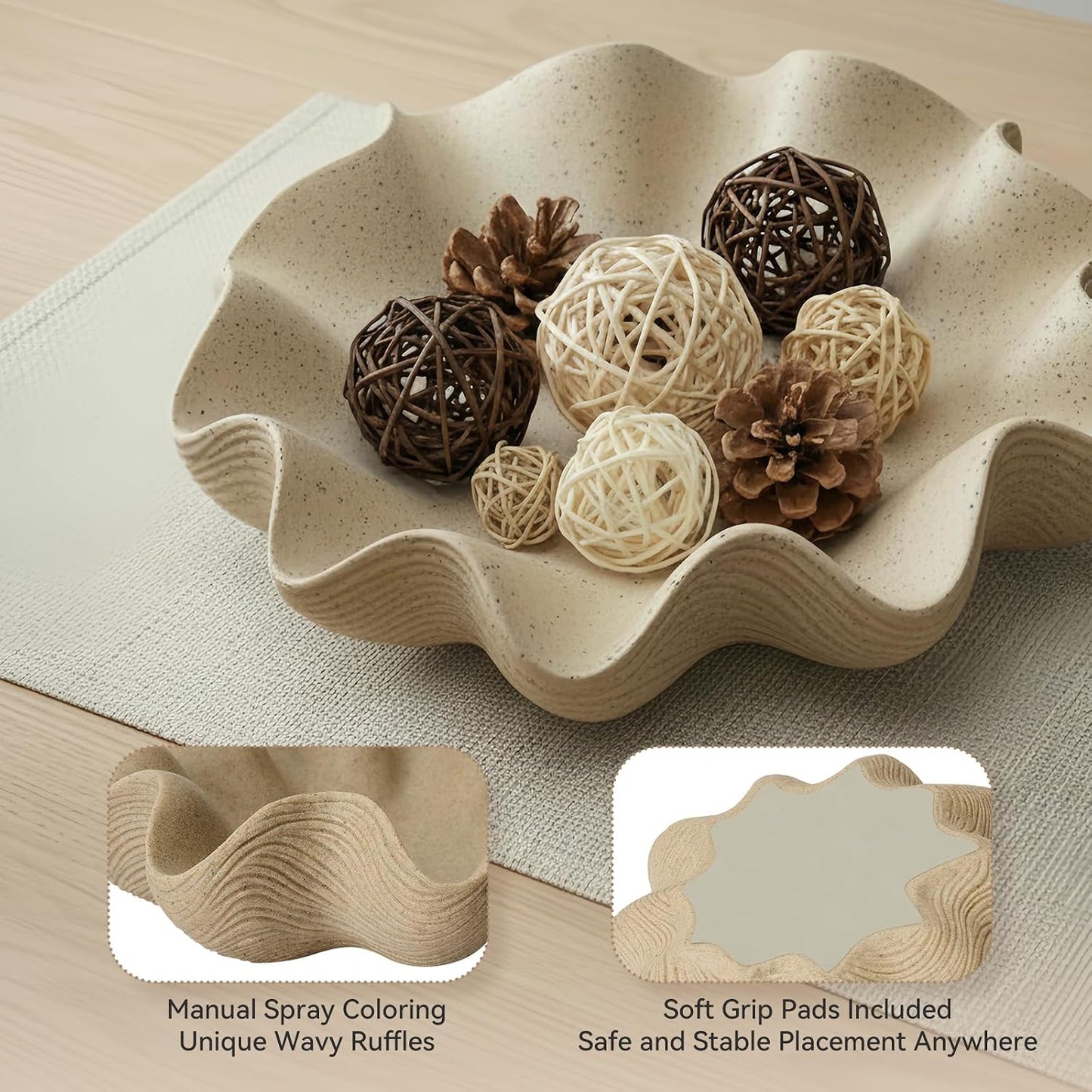 Scalloped Decorative Bowl Home Decor / Artificial Stone Beige