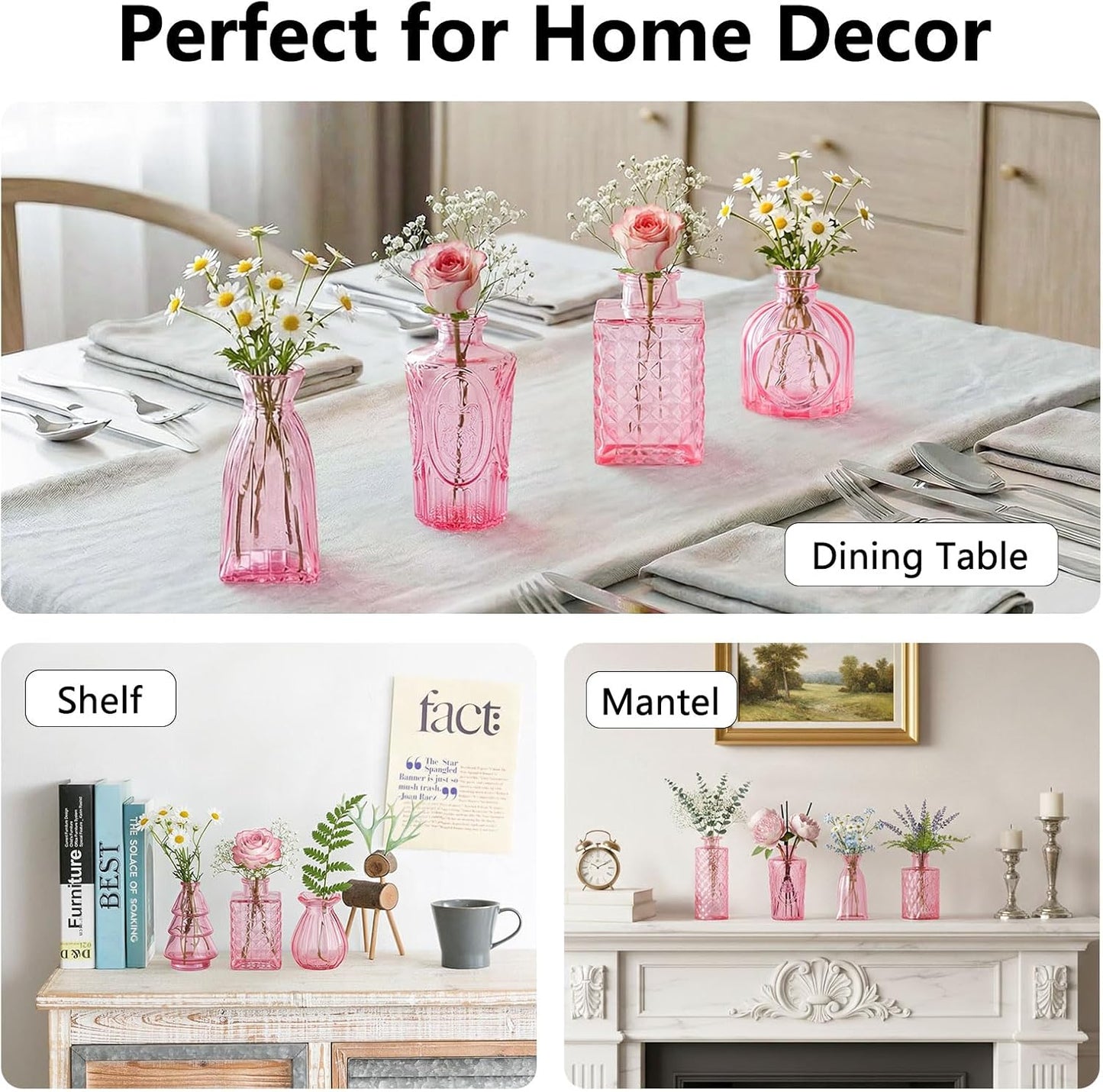 Glass Bud Vases Mini Flower Vase Small Vintage Vases for Centerpiece Table / Pink / Set of 12