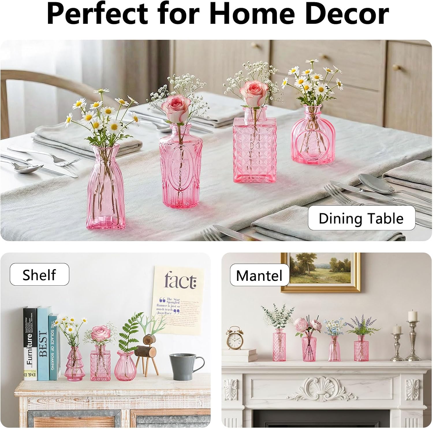 Glass Bud Vases Mini Flower Vase Small Vintage Vases for Centerpiece Table / Pink / Set of 12