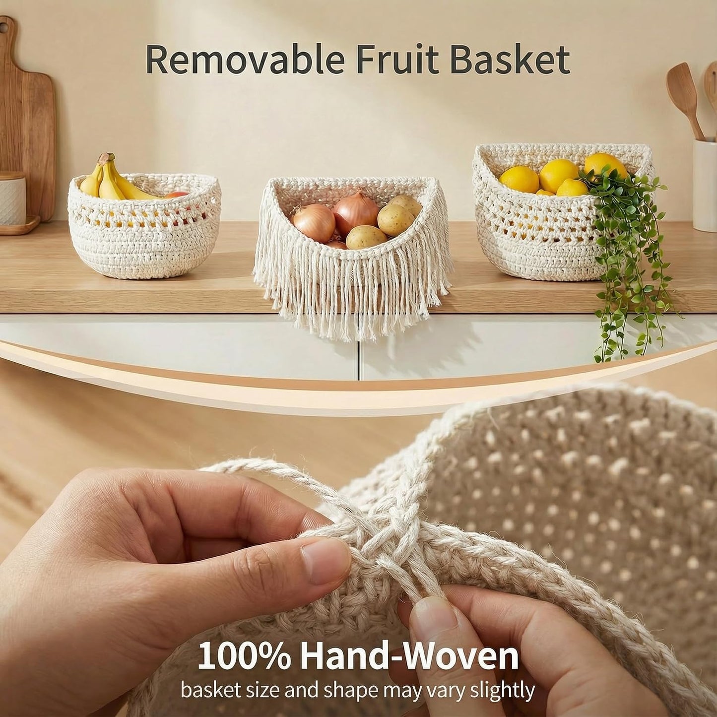 Hang Basket / Jute Wall Baskets / 3 Tier / Standard / White