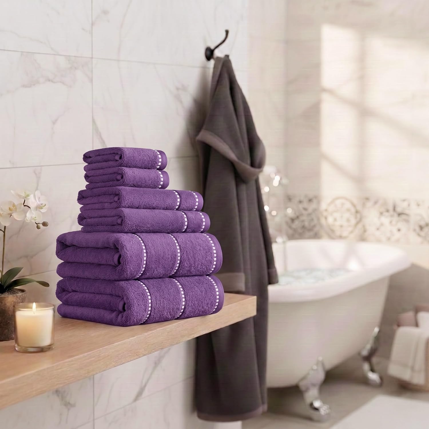 Lavish Home 6 Piece Bathroom Towels Set - 525GSM 100% Cotton Bathroom Essentials - 2 Bath Sheets, 2 Hand Towels, and 2