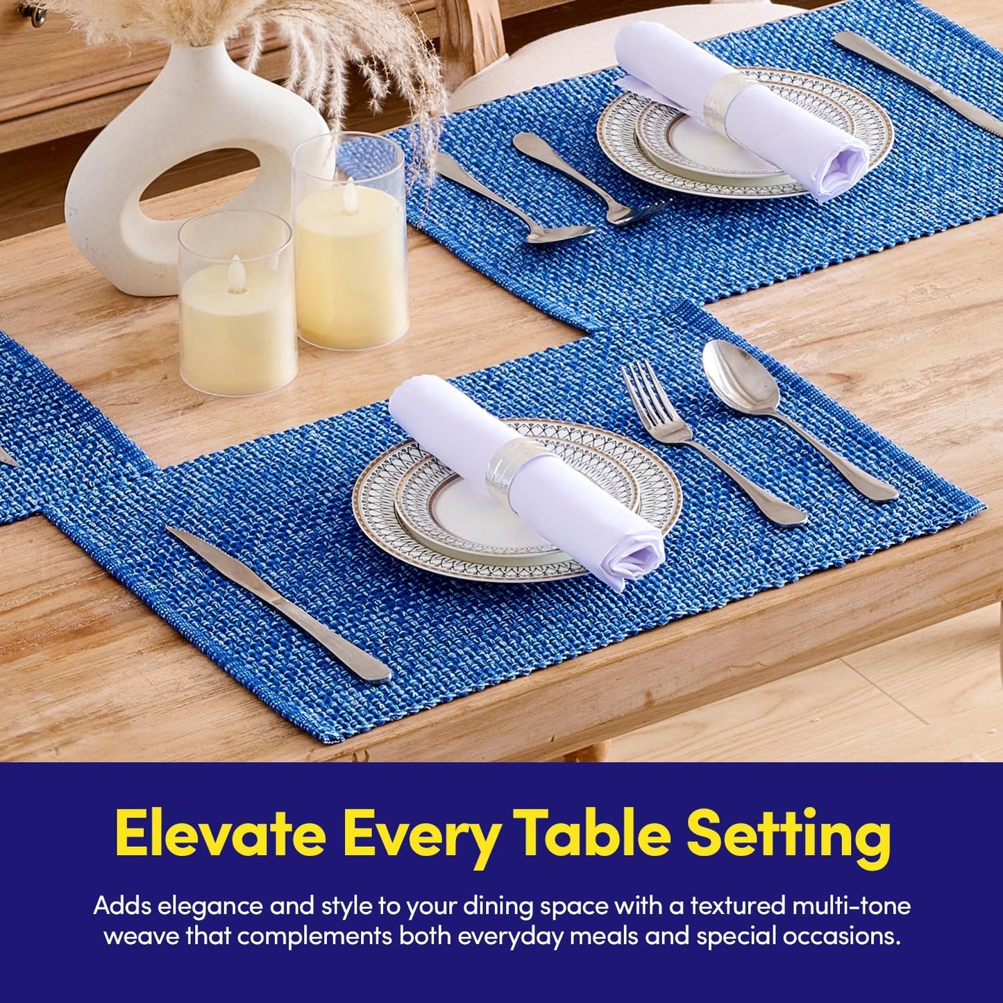 Sweet Home Collection 100% Cotton Placemats for Dining Room Rectangle Two Tone Woven Fabric 13" x 19" Soft Durable