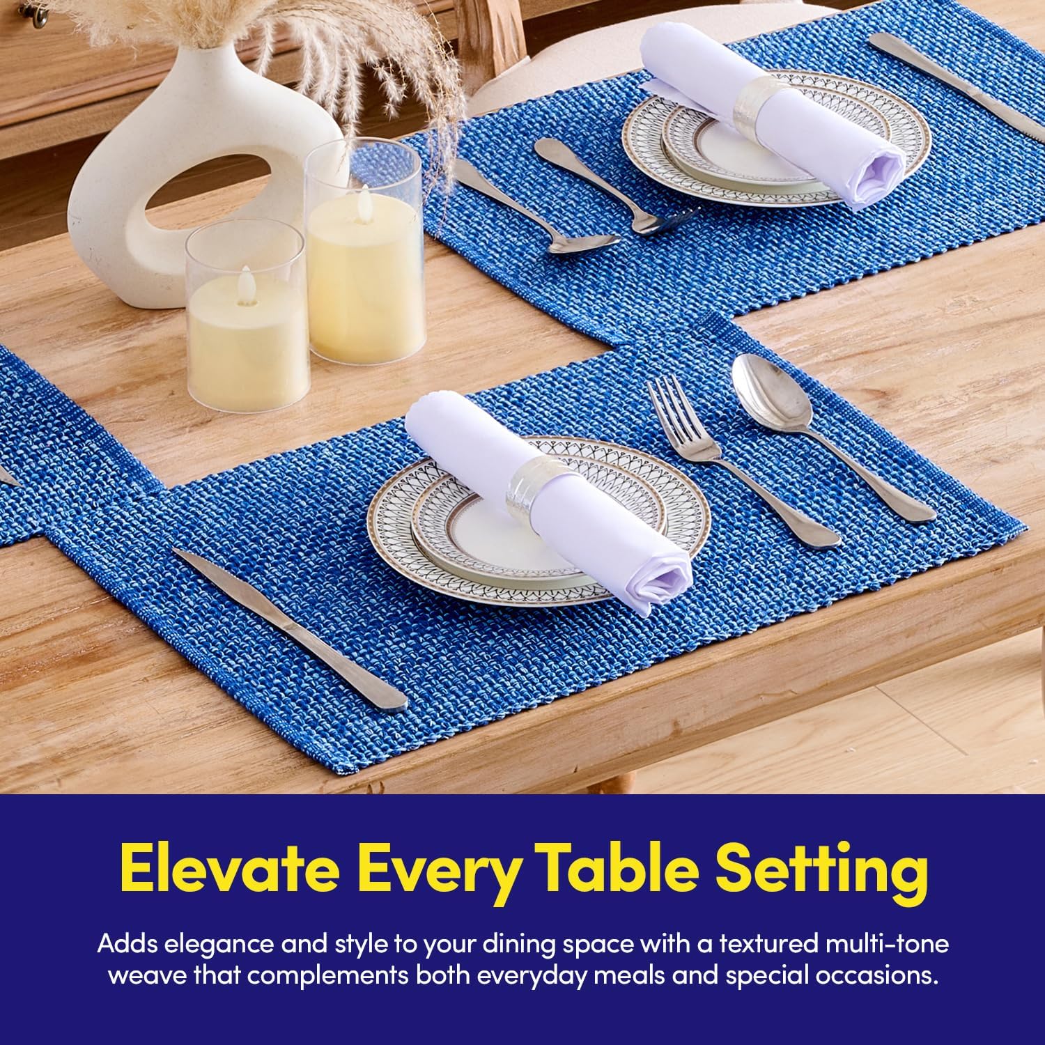 Sweet Home Collection 100% Cotton Placemats for Dining Room Rectangle Two Tone Woven Fabric 13" x 19" Soft Durable