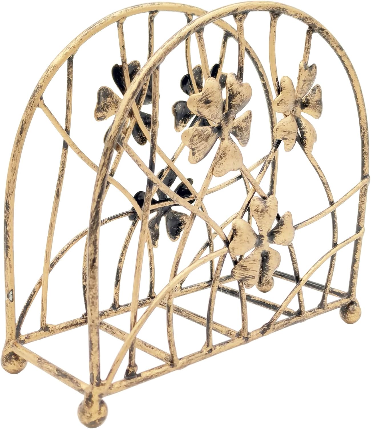 Antique Metal Floral Petals & Branches Tabletop Napkin Holder / Bronze / One Size