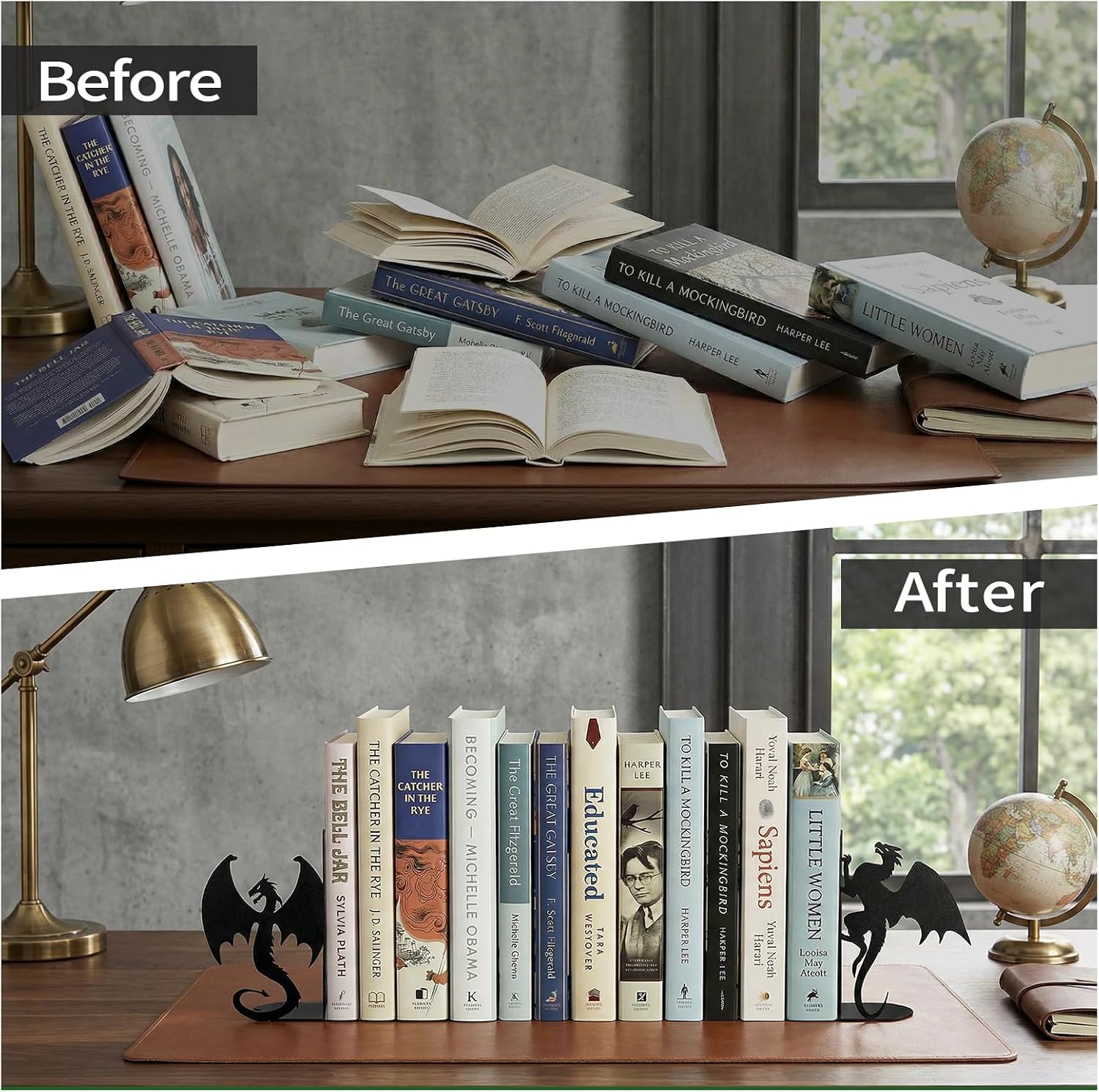 Dragon Bookends Decorative Metal Book Ends / Black Dragon