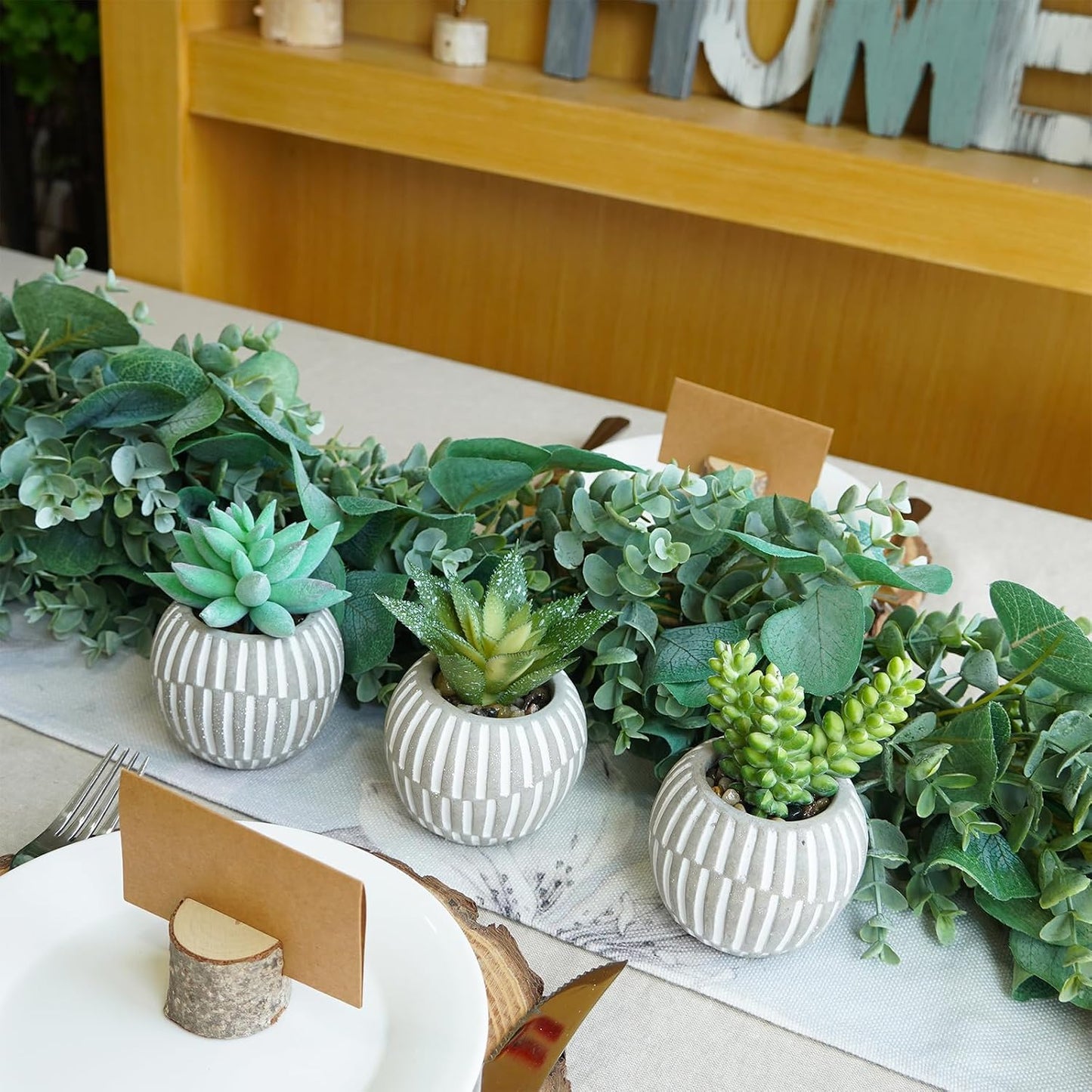 Artificial Succulents Plants in Mini Gray and White Geometric Cement Pots / Gray Pots / Set of 3