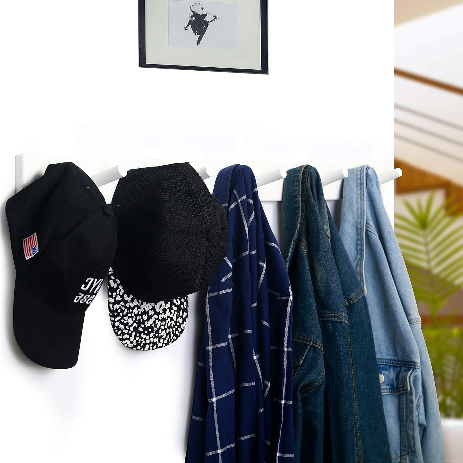 WEBI Coat Rack Wall Mounted,10 Hooks,38" Long Coat Hanger Wall Mount,Peg Rail Hat Hooks for Hanging