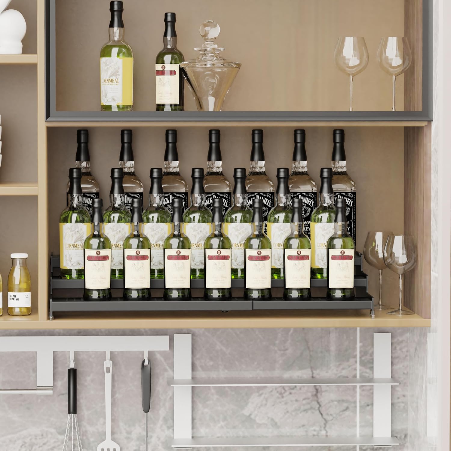 Expandable Spice Rack organizer with 3-Tier step shelf,Modern Design heavy duty,Non Skid and Visibility ,Great for