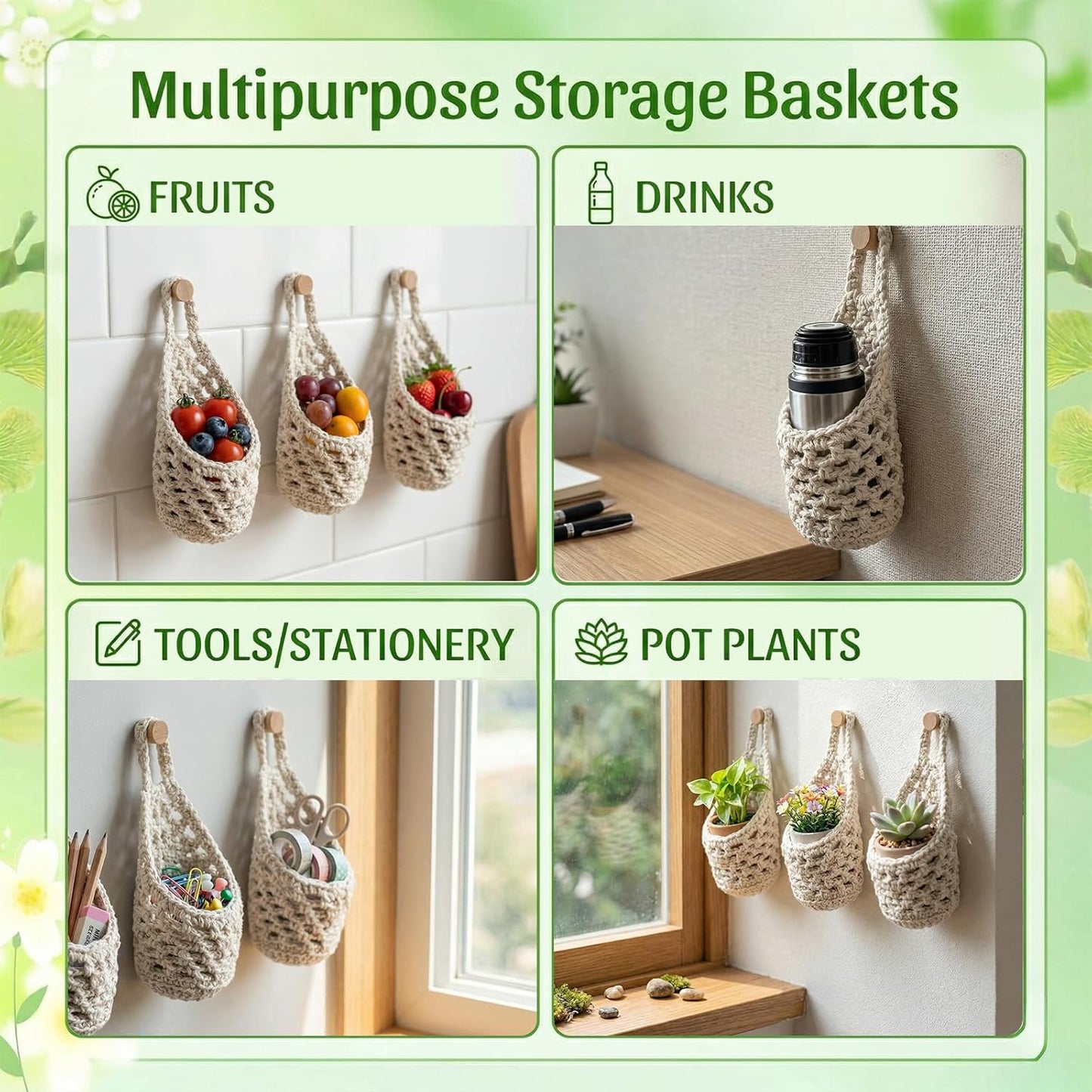 Macrame Plant Hangers / Beige / 5 Inch / Set of 6