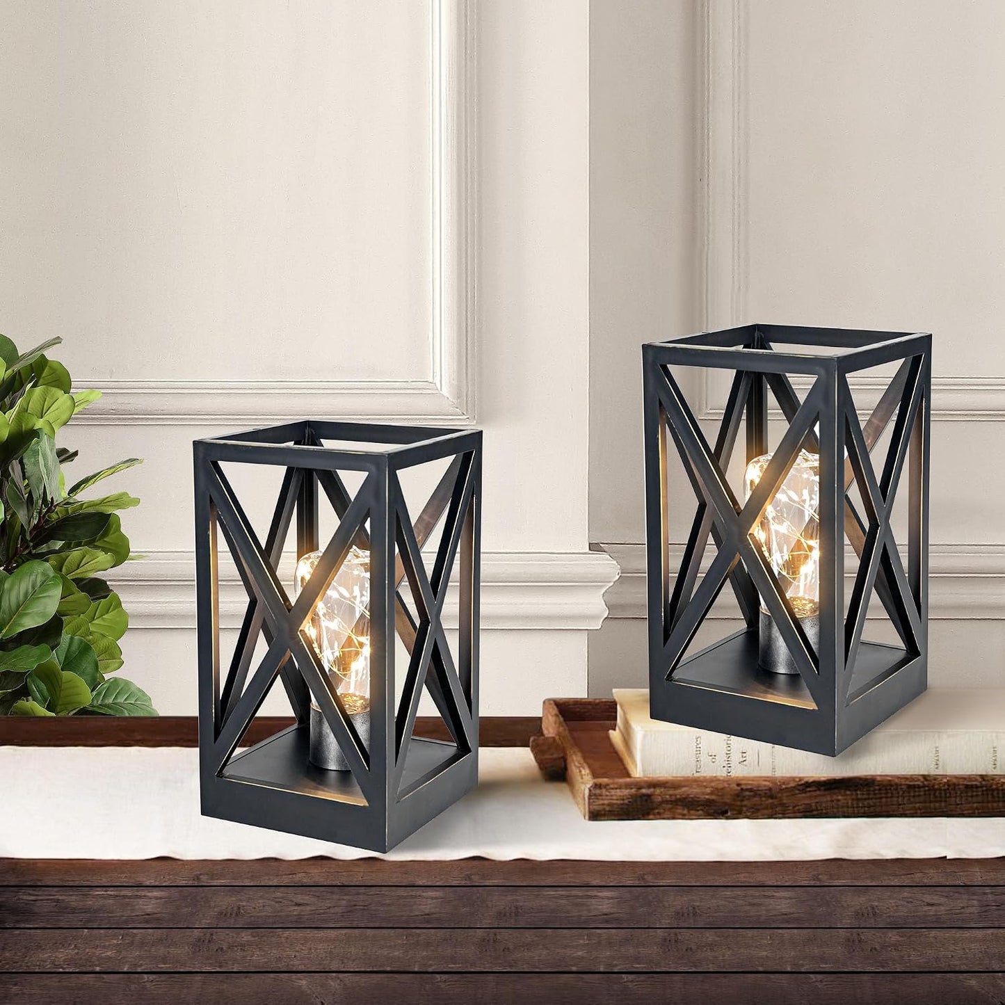 WINGBO 2 Pack Retro Battery Powered Table Lamps, Battery Operated Cordless Lamp Set, Portable Nightlight Decorative