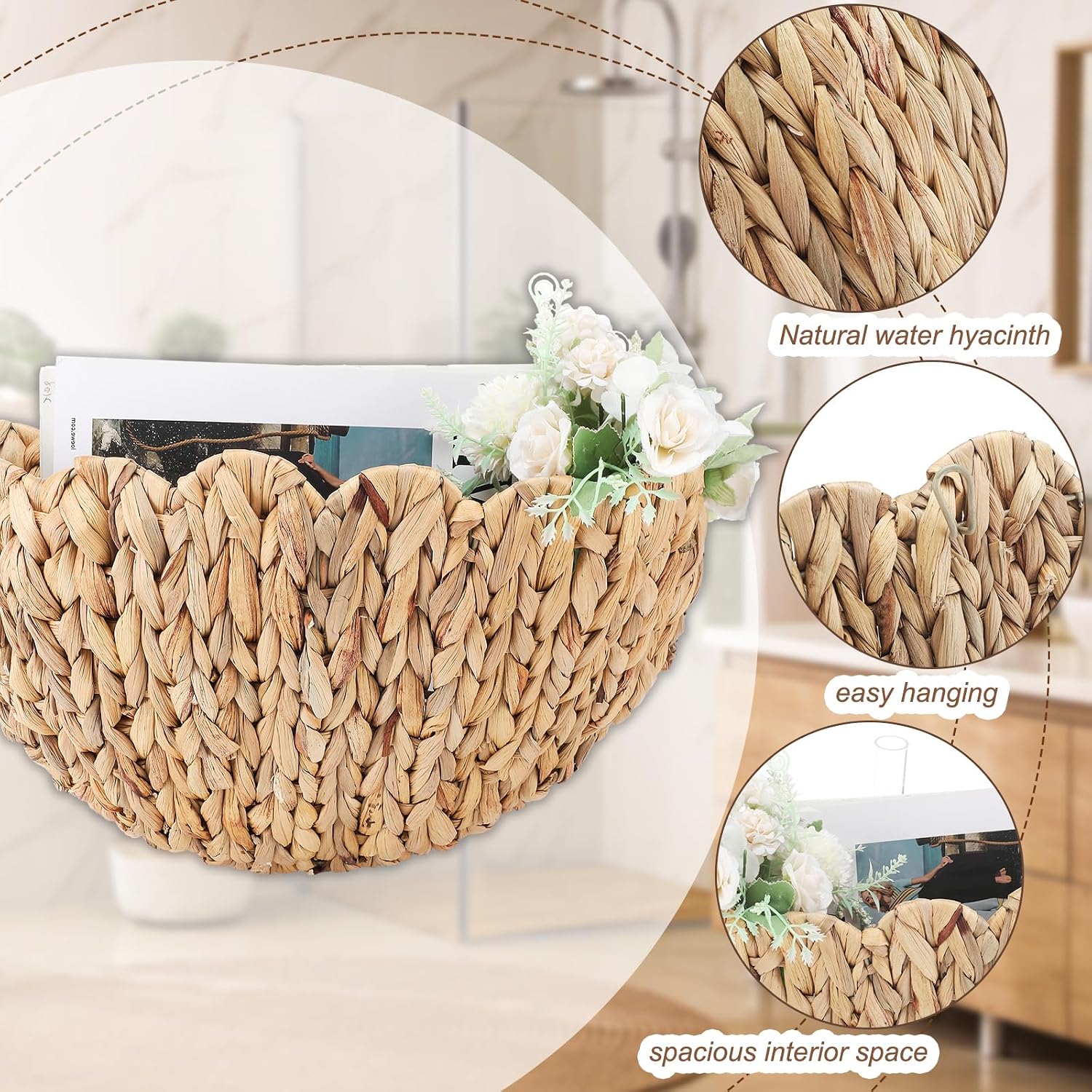 Scalloped Wall Baskets Hanging Baskets Large and Small Decorative Woven Storage Holder / Set of 2