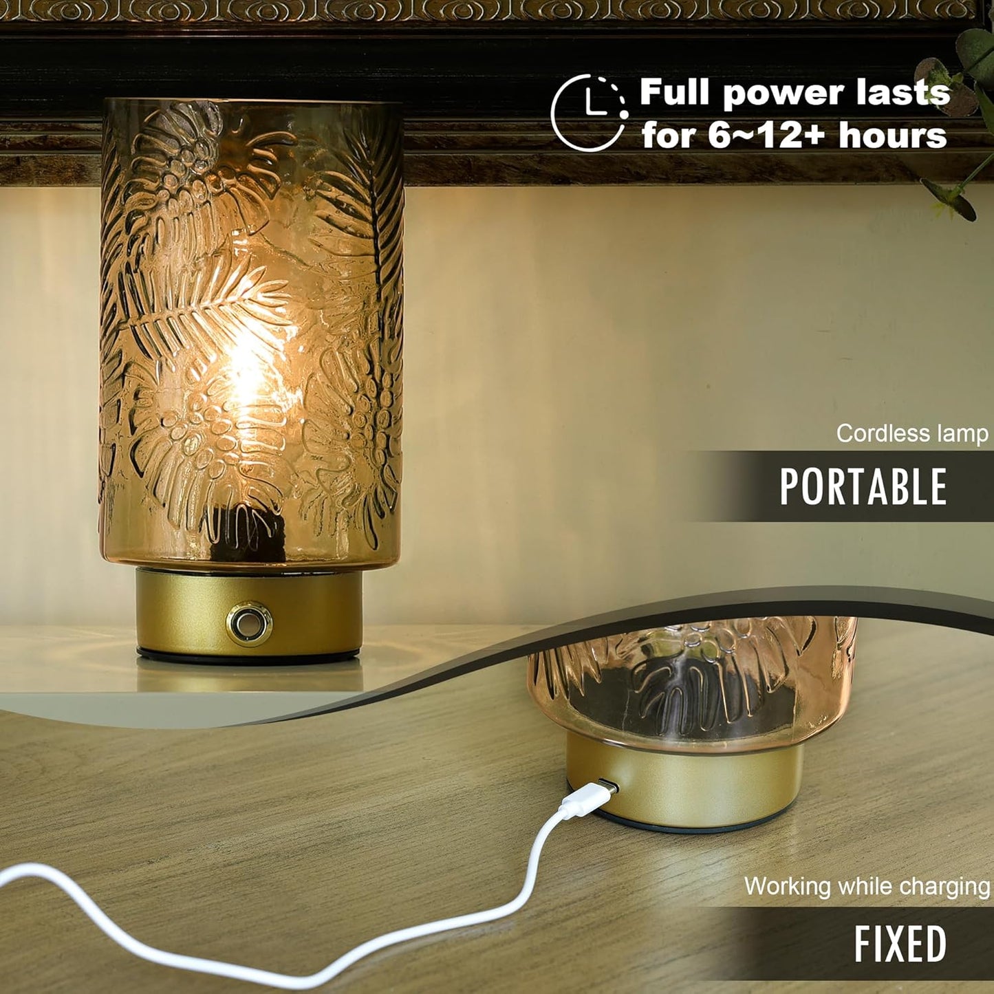 ULAROOM Cordless Lamps Rechargeable Battery Operated lamp,Glass Table Lamp Remote Control-Dimmable Brightness Touch