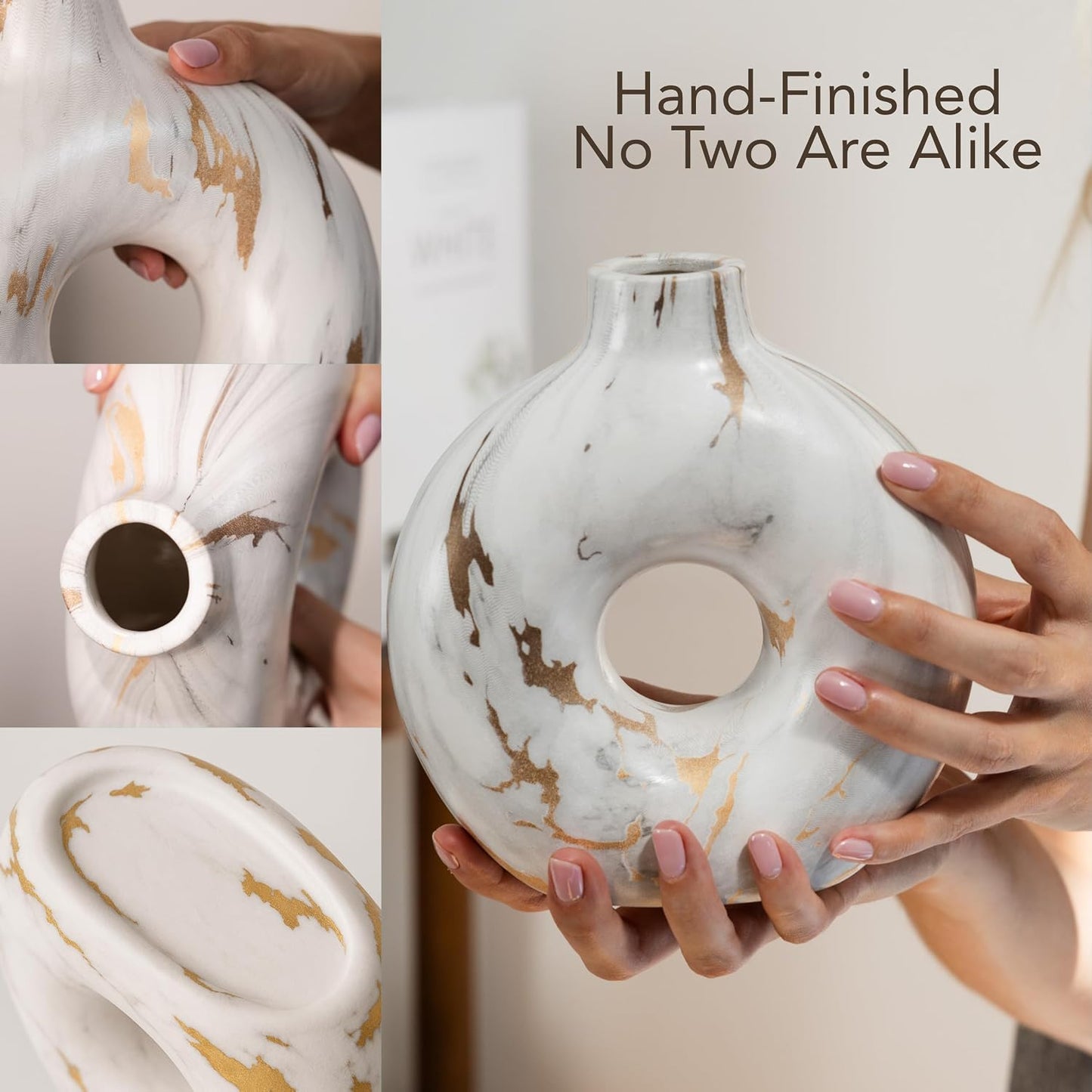 Modern Ceramic Donut Vase / White / Set of 2