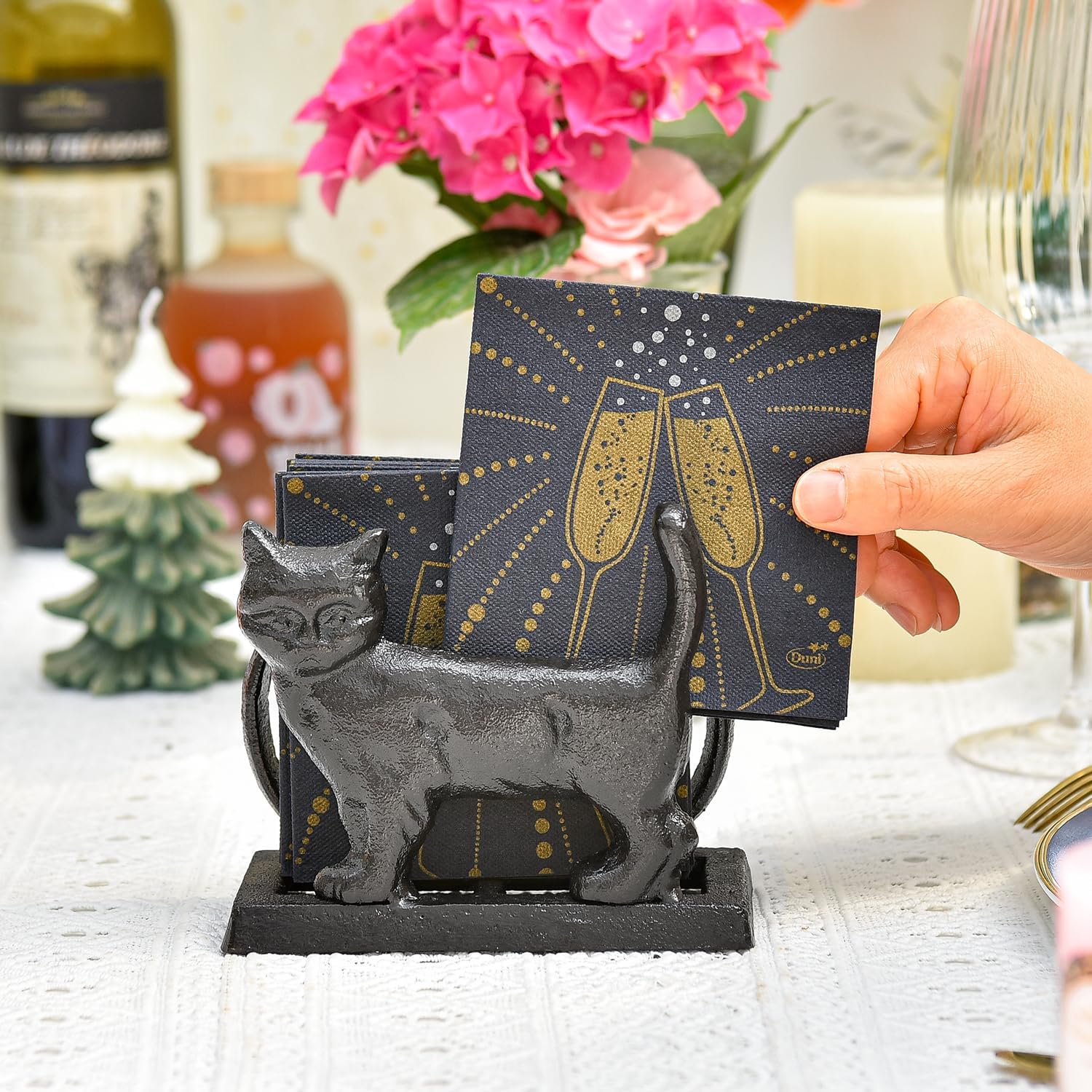 Vintage Cast Iron Napkin Holder / Standing Cat