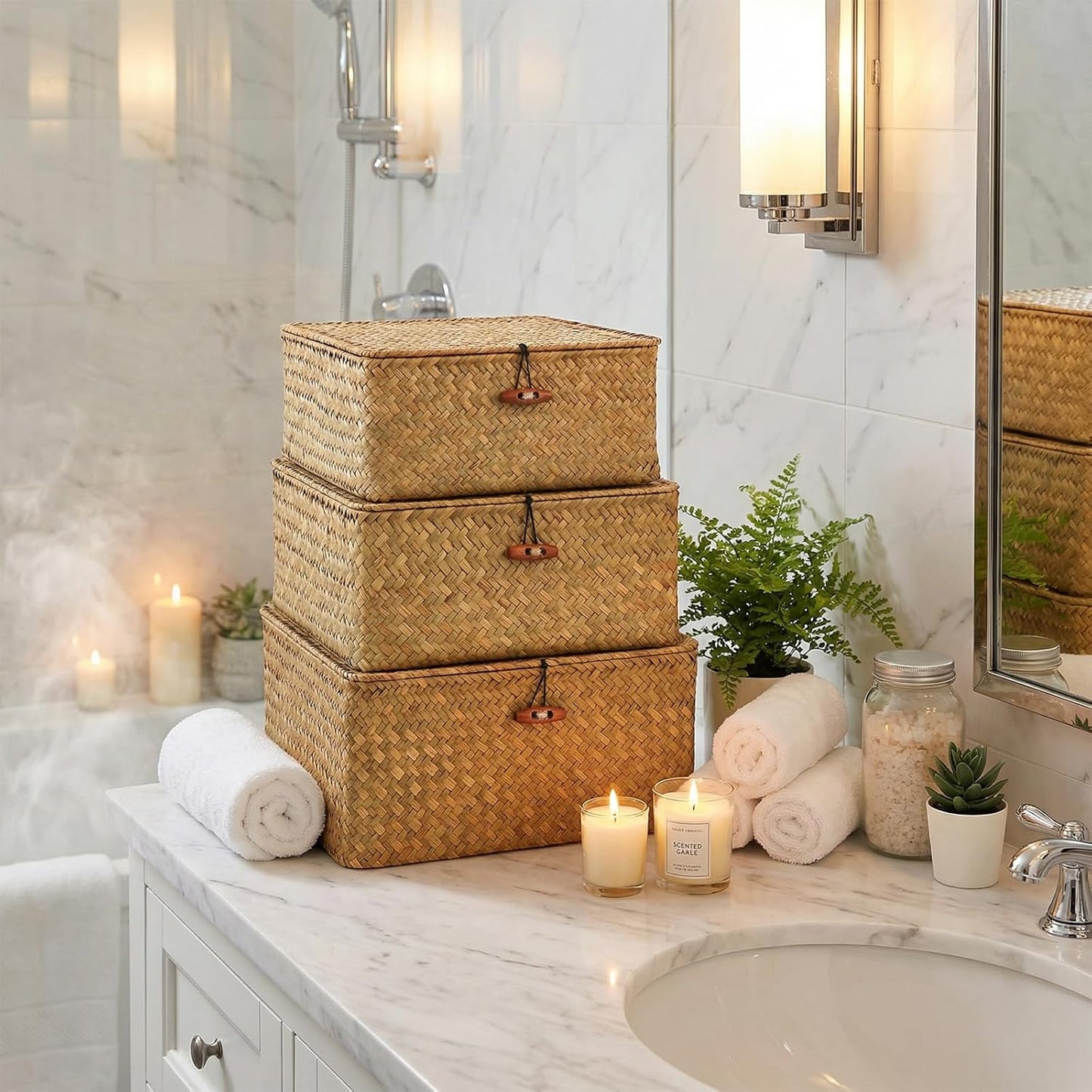 Square Seagrass Storage Bins / Set of 3