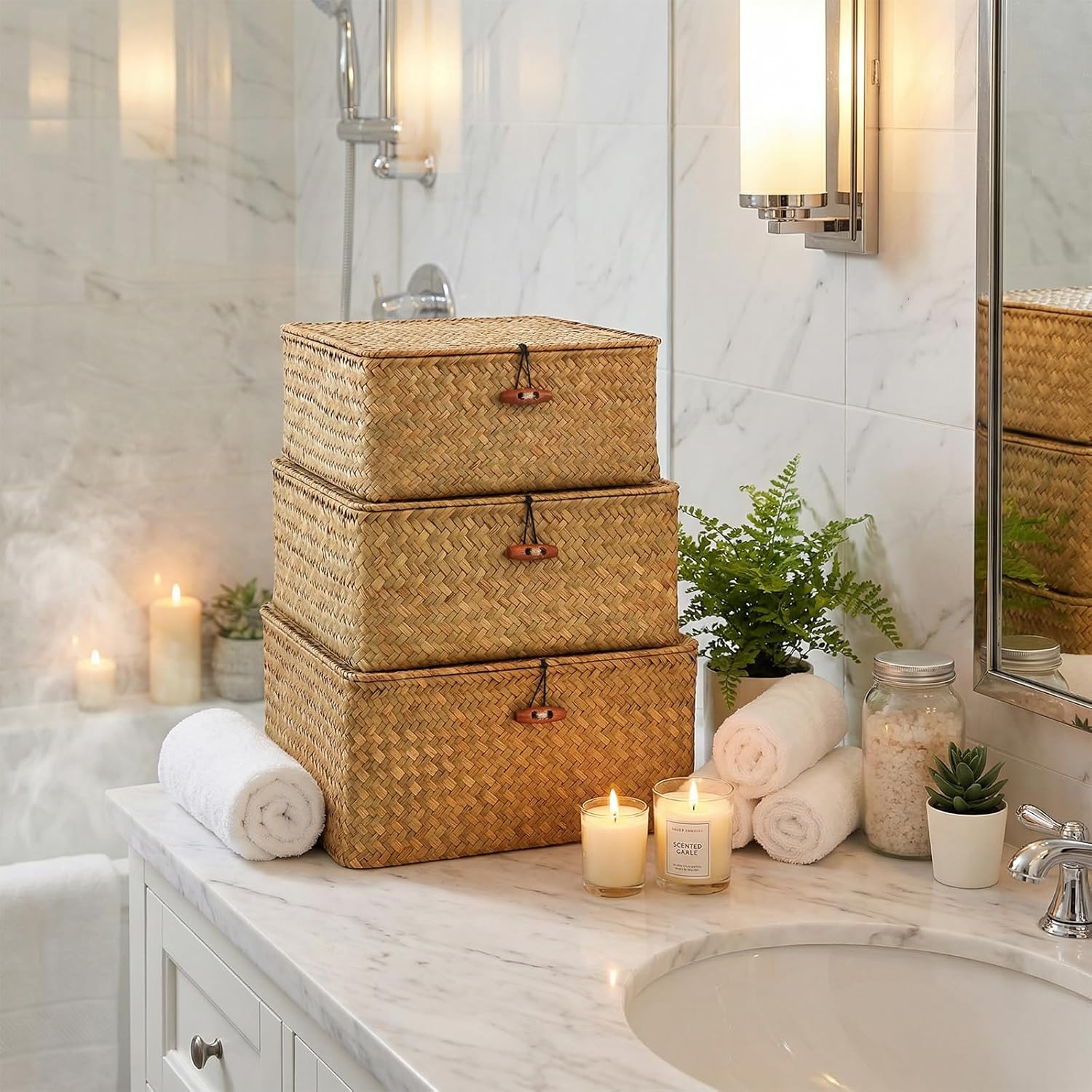 Square Seagrass Storage Bins / Set of 3