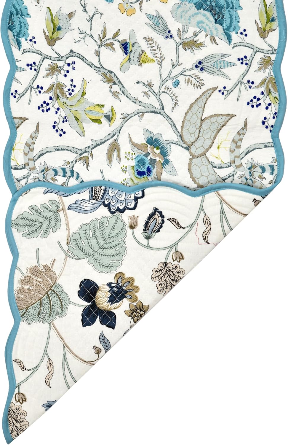 Coastal Blues Luxury Handcrafted Runner (Reversible) Cotton Quilted Fabric Machine Washable – Elegant Home Decor – 14 x