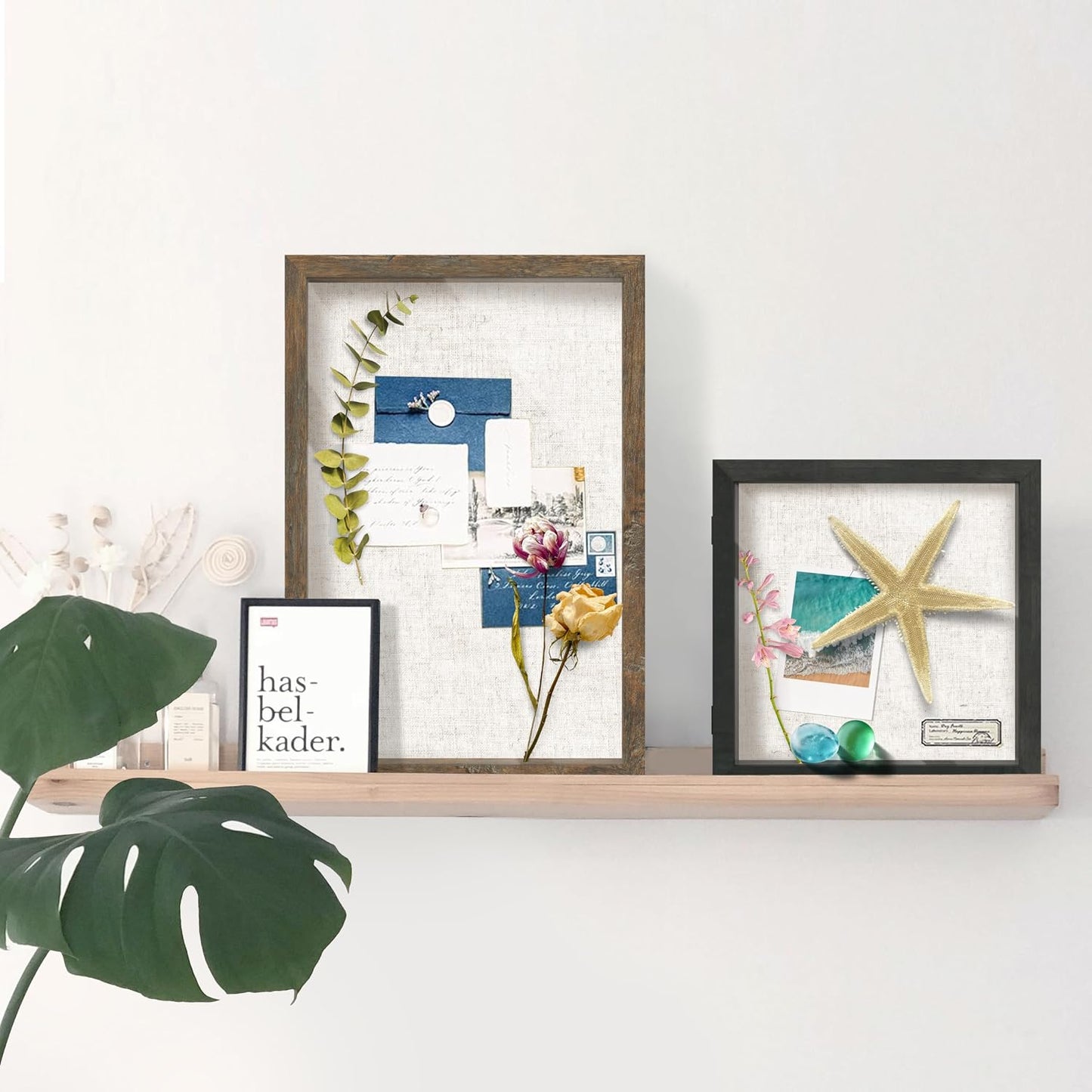 FrameWorks 12x16 Deep Shadow Box Frame, Wooden Display Case w. Linen Board & Tempered Glass Door - Distressed White