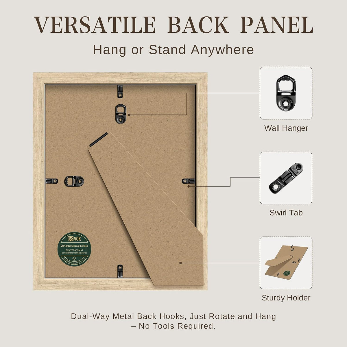 VCK 8x10 Picture Frames Set of 3, Oak Woodgrain, Wall & Tabletop Display | Wide Border, Natural Woodgrain, Shatterproof