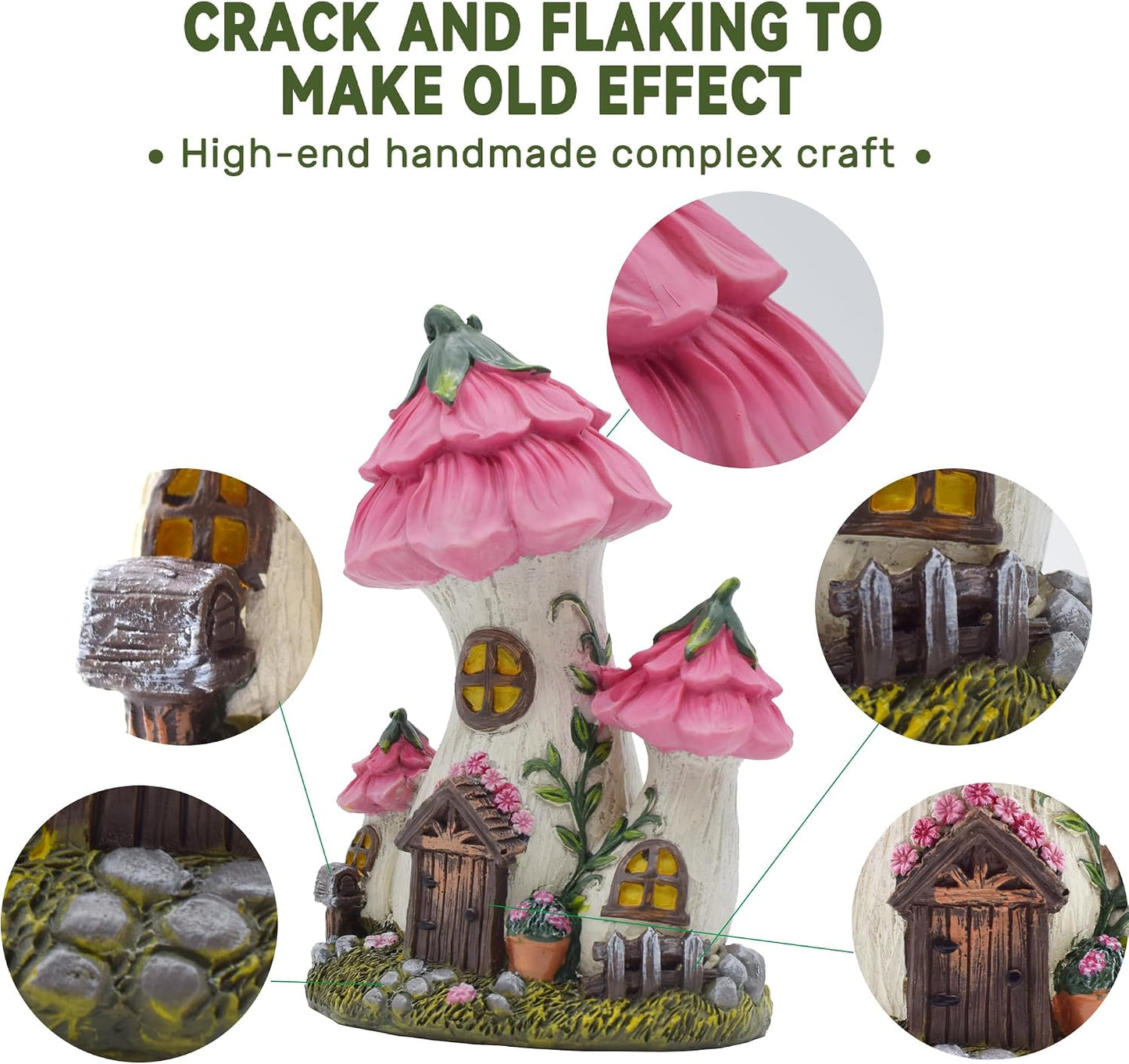 Mushroom House Fairy Garden Statue / Pink / 7.7 Inch