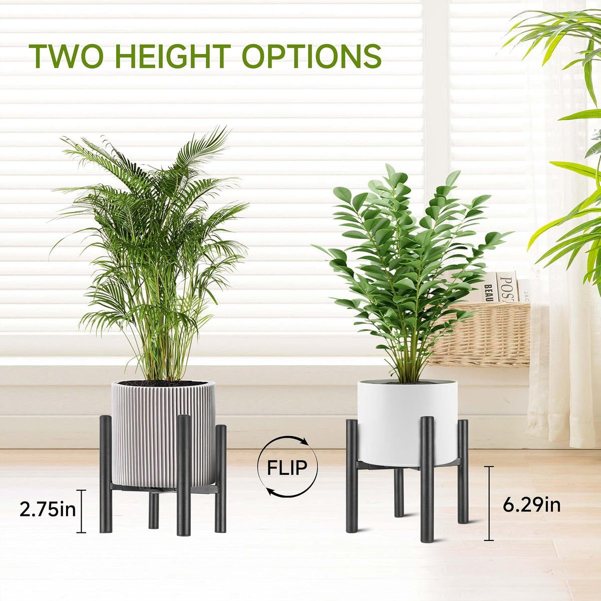 NSYOOMH 2PCS Adjustable Metal Plant Stand Black, Fits 8-13 Inch Heavy Duty Flower Pots Holder - Floor Single Plant
