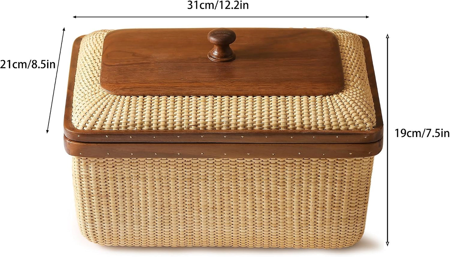 Natural Cane Weave Storage Basket / Black Walnut Height7.5in