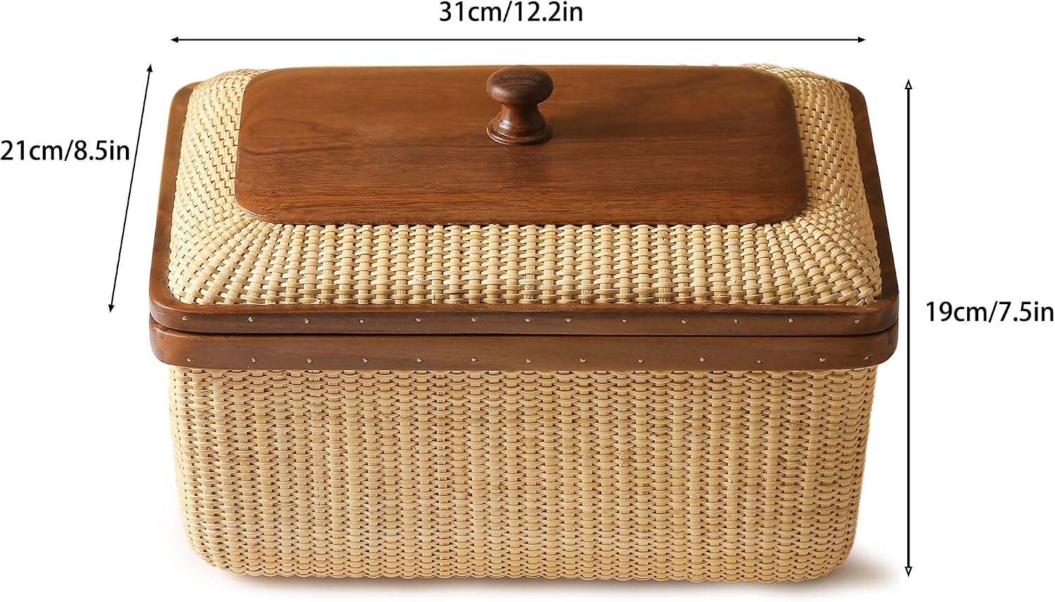 Natural Cane Weave Storage Basket / Black Walnut Height7.5in