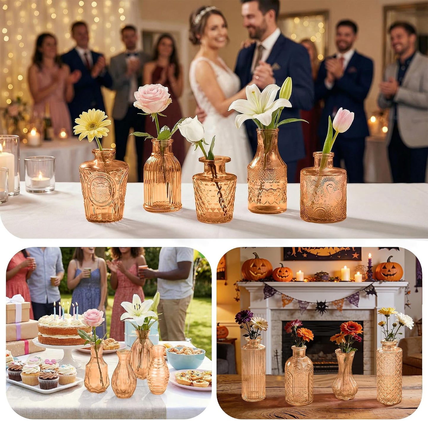 Glass Bud Vases in Bulk / Amber / Set of 17