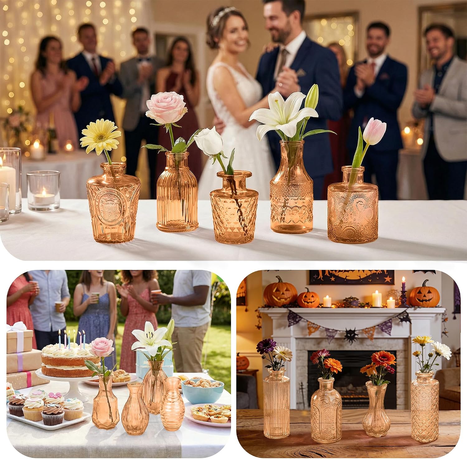 Glass Bud Vases in Bulk / Amber / Set of 17
