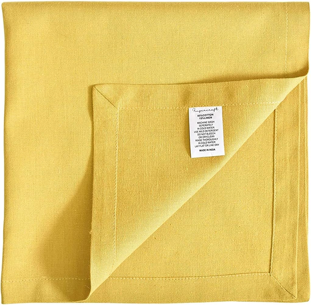 FINGERCRAFT Cloth Napkin, Cotton Linen, Set of 12, 18x18 inch, Gold | Mitered, premium quality, soft, absorbent fabric