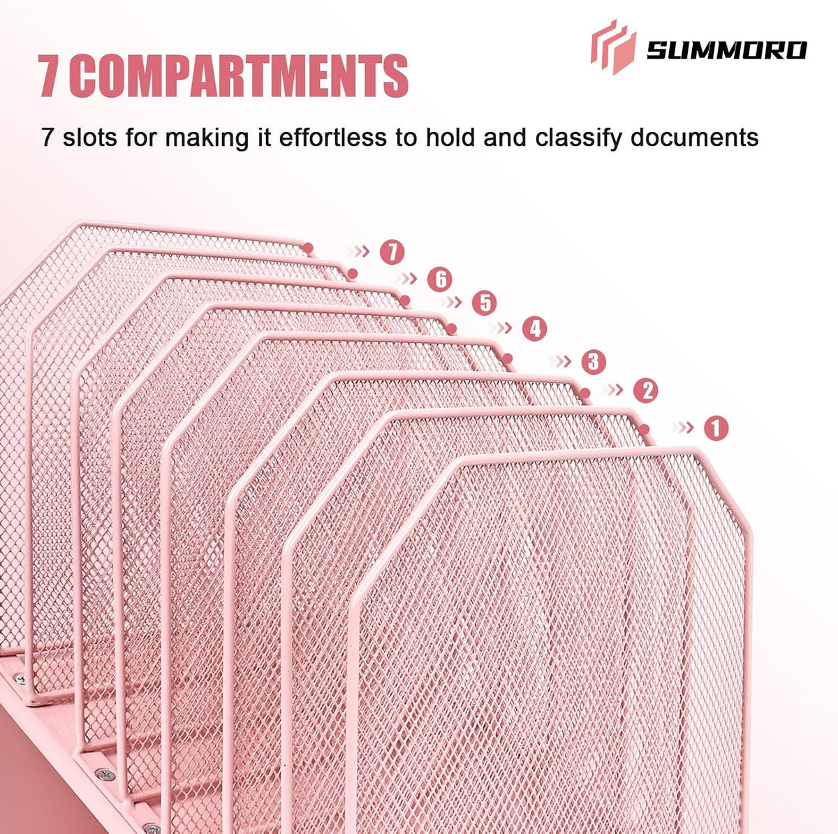 SUMMORO Inclined File Organizer for Desk, 7-Section Vertical File Holder | Office Desk Organizer Metal Rack File