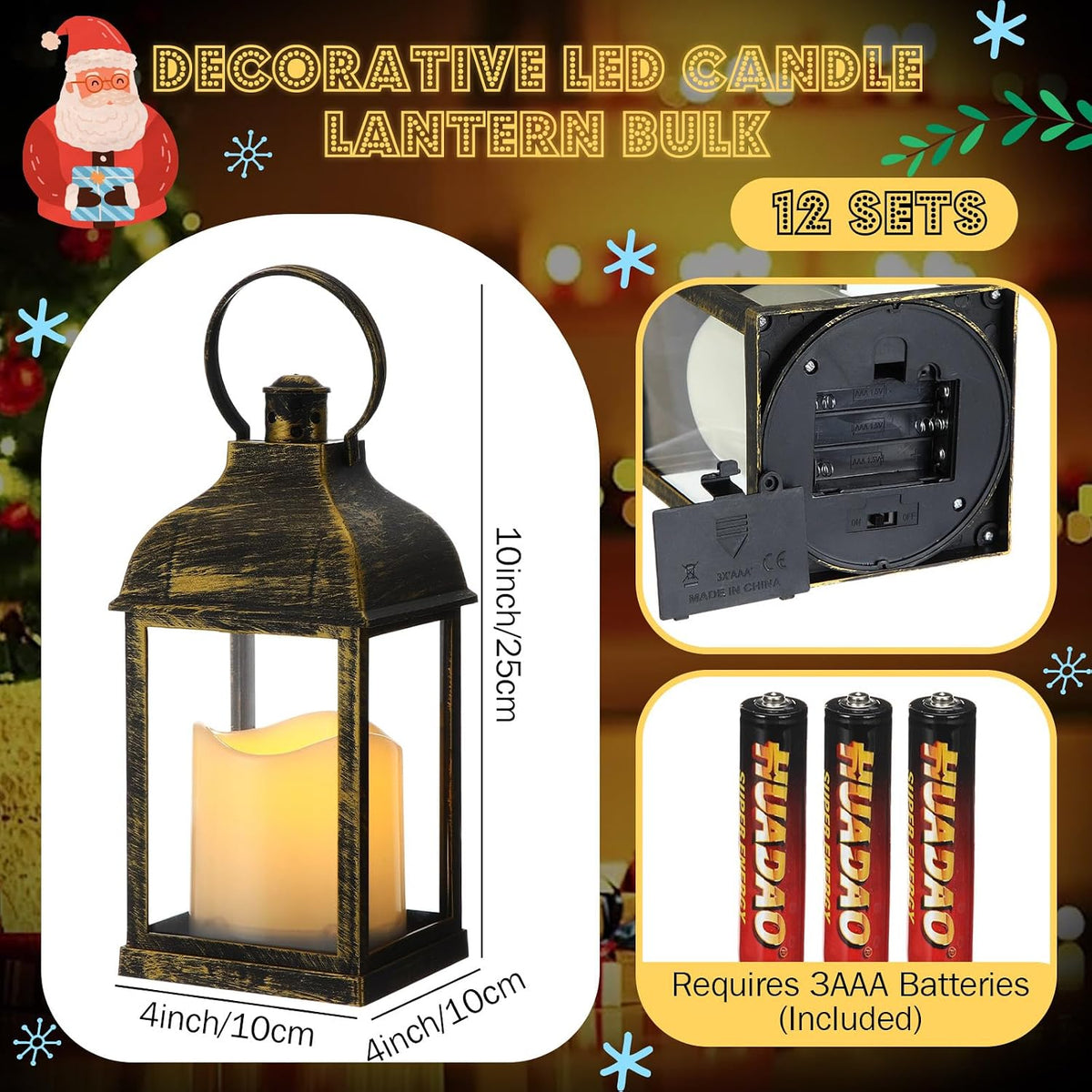 12 Pack 10 Inch Bronze Decorative Candle Lantern Bulk LED Flameless | Lanterns Centerpiece Battery Powered Flameless