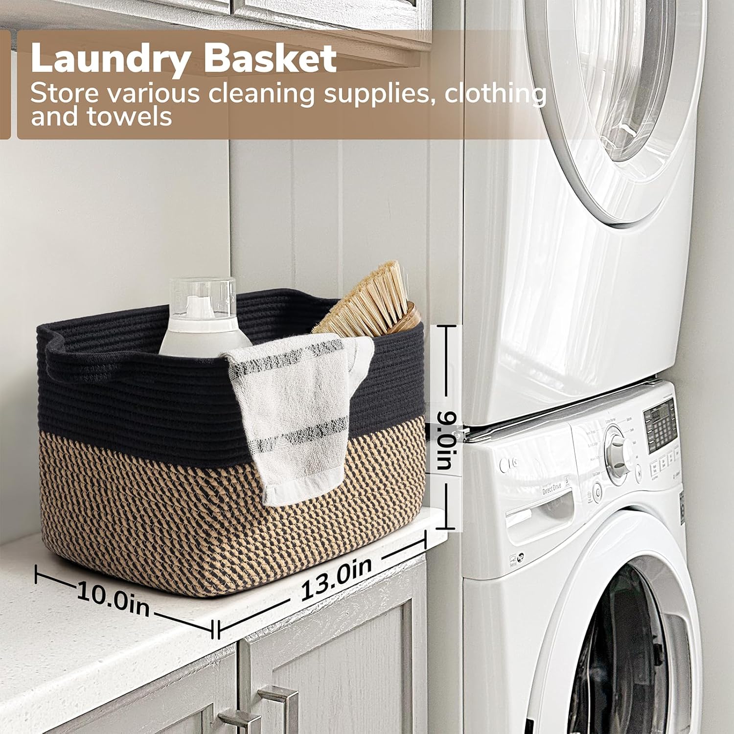 Closet Shelf Woven Baskets / Black / 13"L x 10"W x 9"H