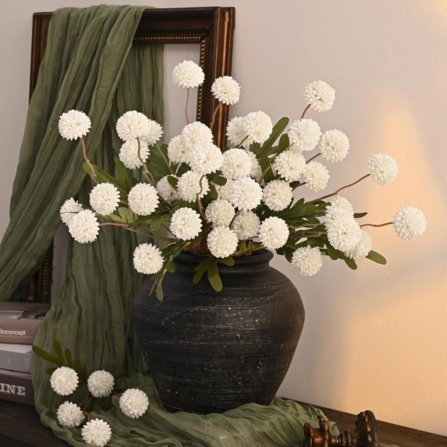 Fake Silk Pompon Mum Artificial Flowers / White / Set of 10