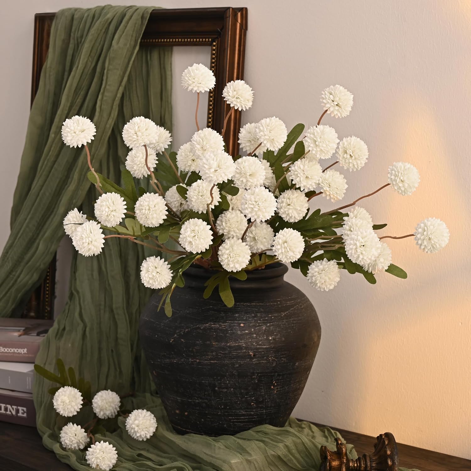 Fake Silk Pompon Mum Artificial Flowers / White / Set of 10