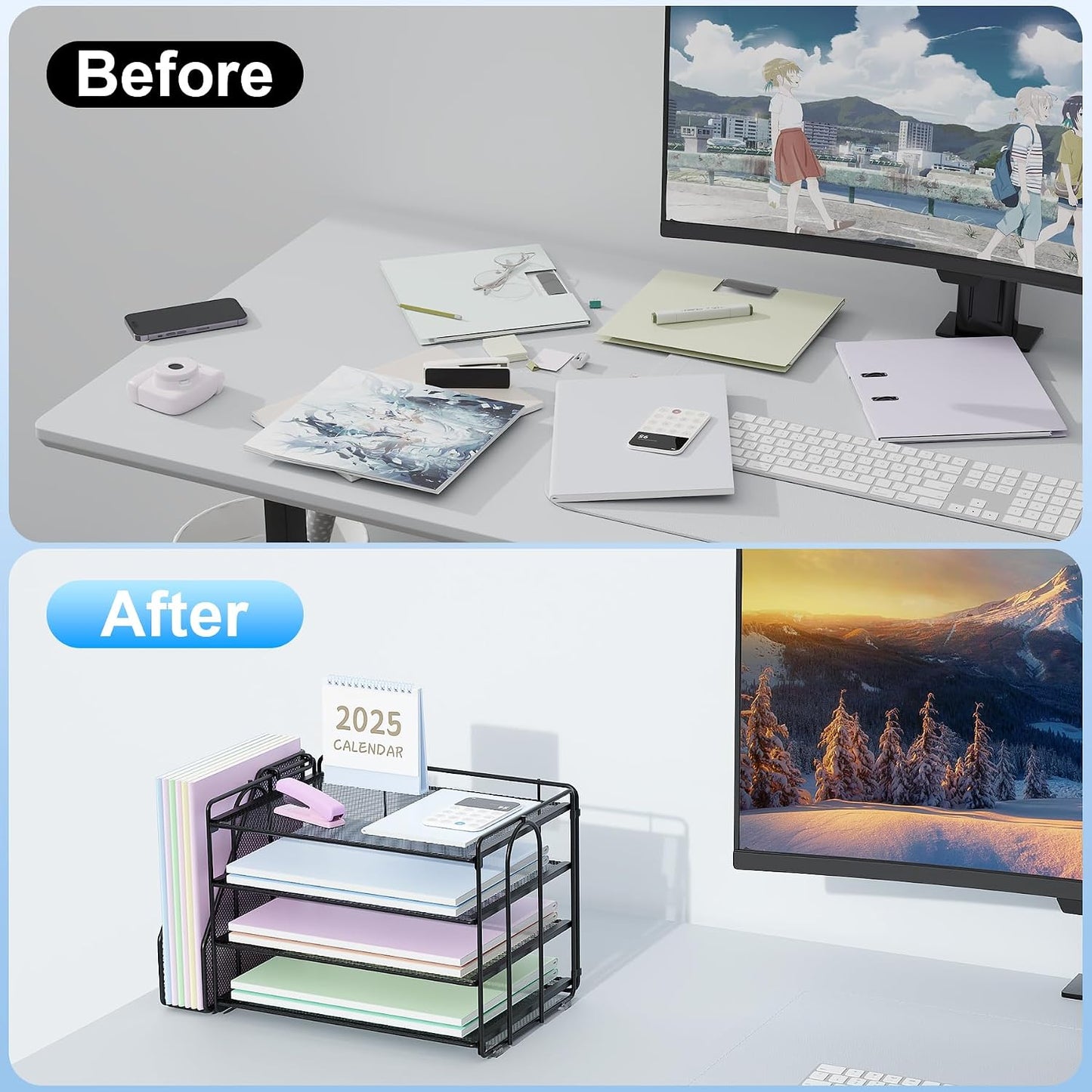 Spacrea 4-Tier Paper Organizer for Desk with File Organizer | Desk Organizers and Accessories Desk Accessories &