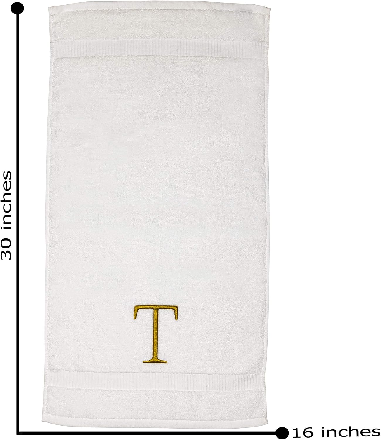 White with Gold Monogrammed Hand Towels for Bathroom - Set of 2 Letter T | Luxury Hotel Quality Initial Towels For