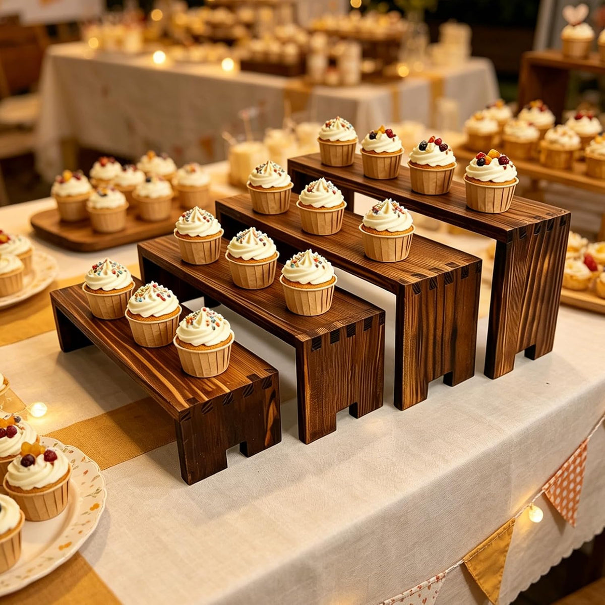 Yikaroeli 2 Set Large Cupcake Stands Wood Cake Stand Wooden Display Risers Wood Riser Dessert Table Display Set