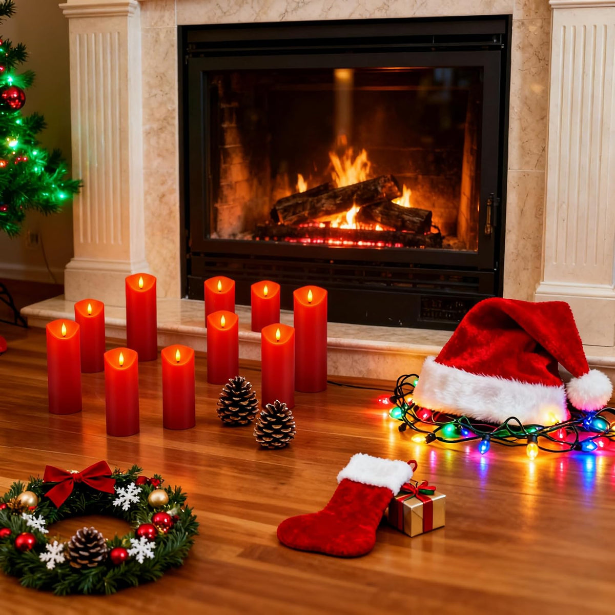 fclayvts 24 Pack Red LED Candles with Remote & Timer - Flameless Pillar Candles with 3D Flickering Flame, Battery