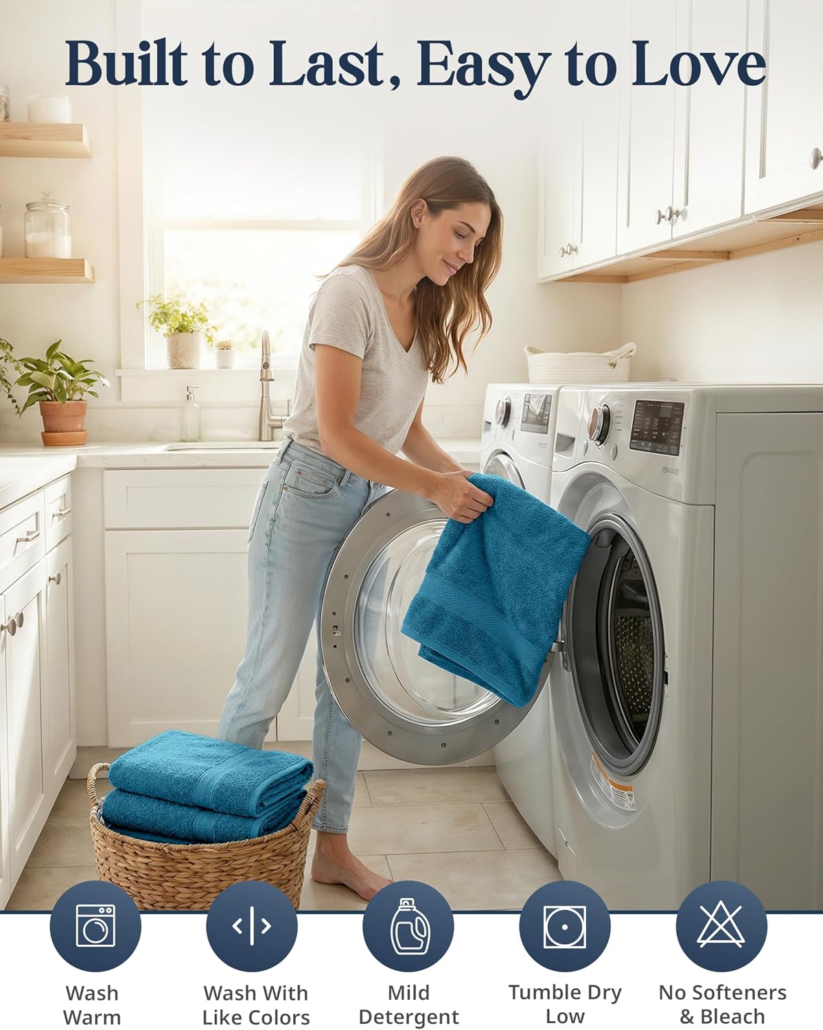 LANE LINEN Bath Towel Set 100% Cotton 16 Piece Soft Absorbent - Sea Port | Bath Towels Large Set -, Terry Weave