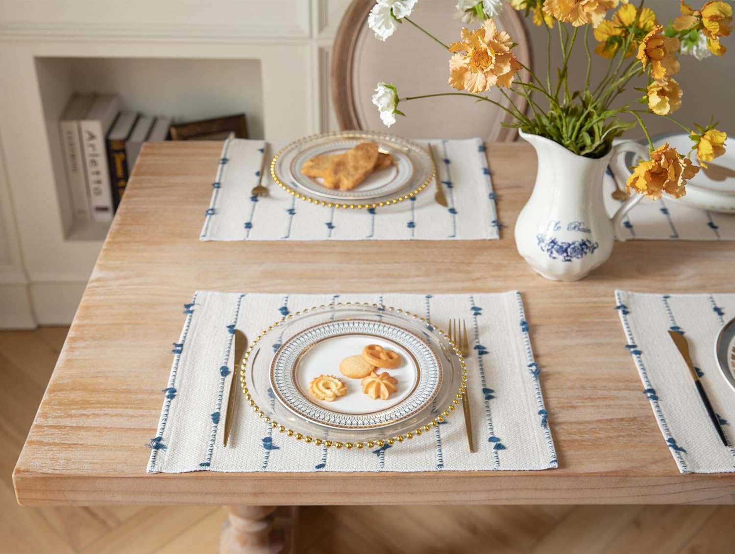 Boho Placemats Set of 6 for Dining Table Decor, Woven Cloth Place Mats for Farmhouse Rustic Kitche Home Decor, Cotton