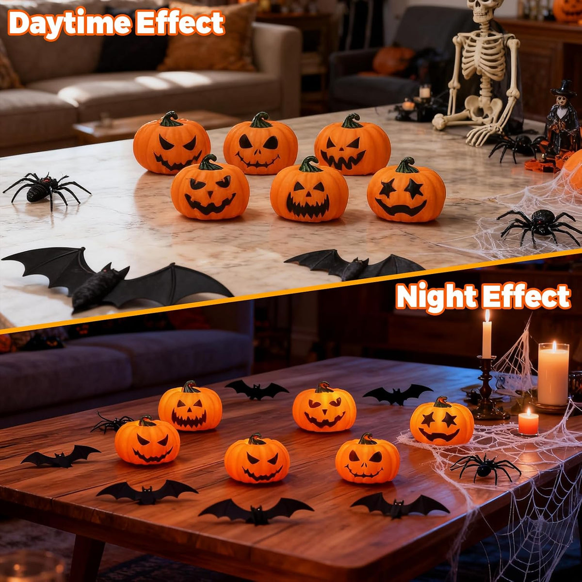 Halloween Pumpkin Flameless Votive Candles Light with Remote Timer | Battery Operated LED Tealight Candles, Spooky Face