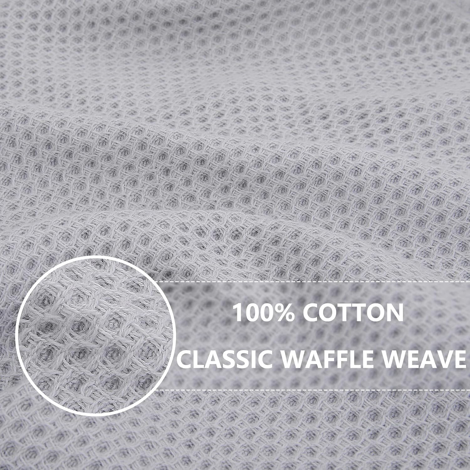 Homaxy 100% Cotton Waffle Weave Kitchen Dish Cloths 18-Pack, Light Gray | 12 x 12 Inches, Ultra Soft Absorbent Dish