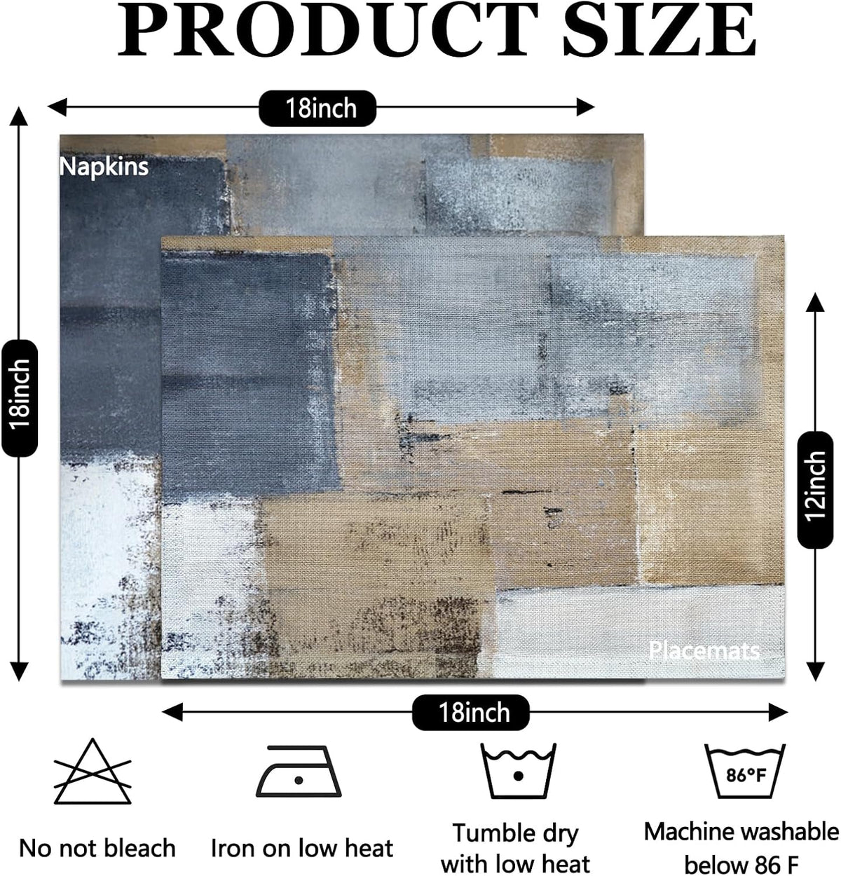 Mcalk 4 Each Brown Placemats and Cloth Napkins Set of 8, Modern Art Placemat, Abstract Dark Grey Cloth Napkin for Home
