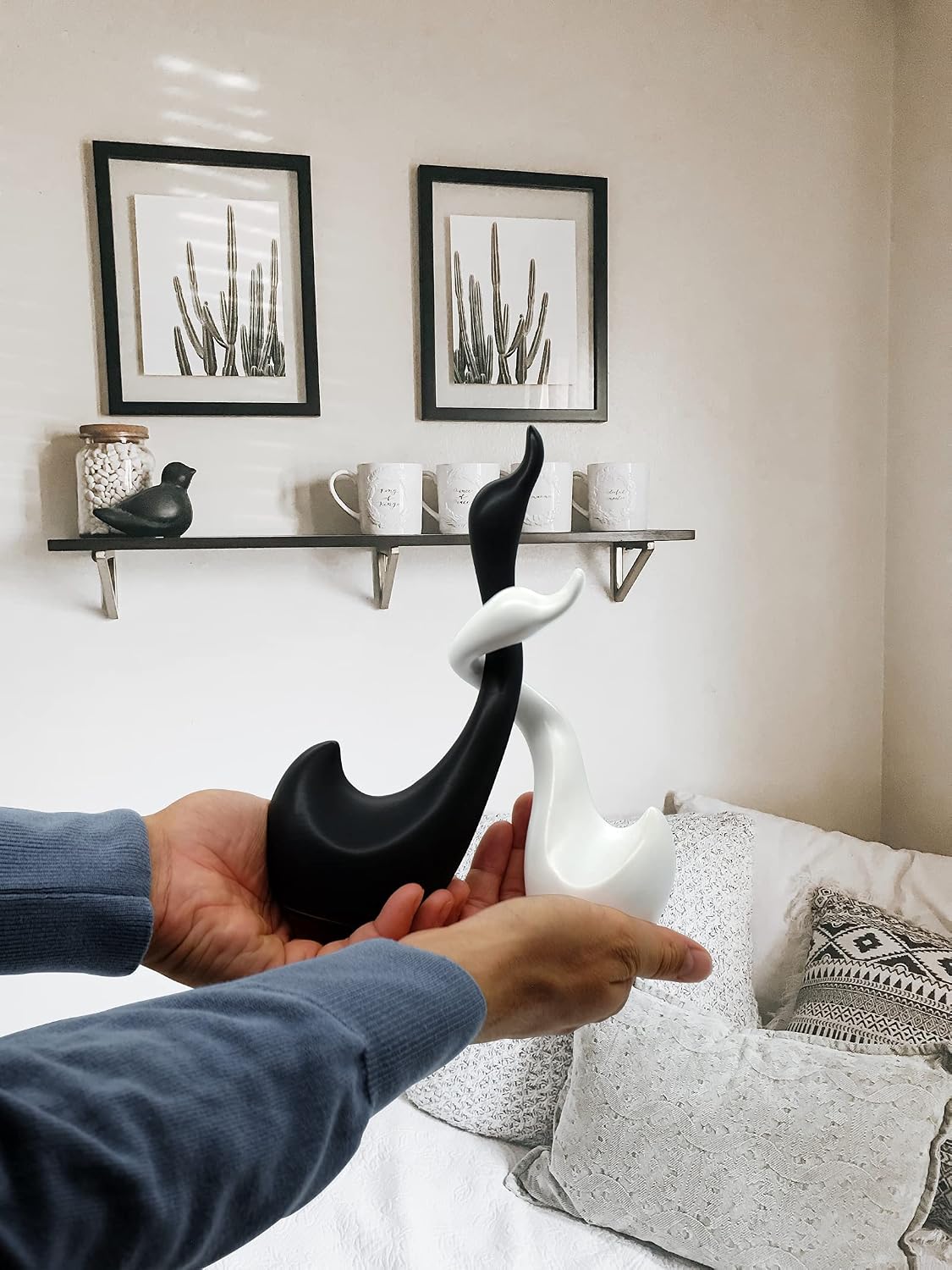 Decorative Figure swan Pair 9" high as Handmade Ceramic Sculpture Set / Black