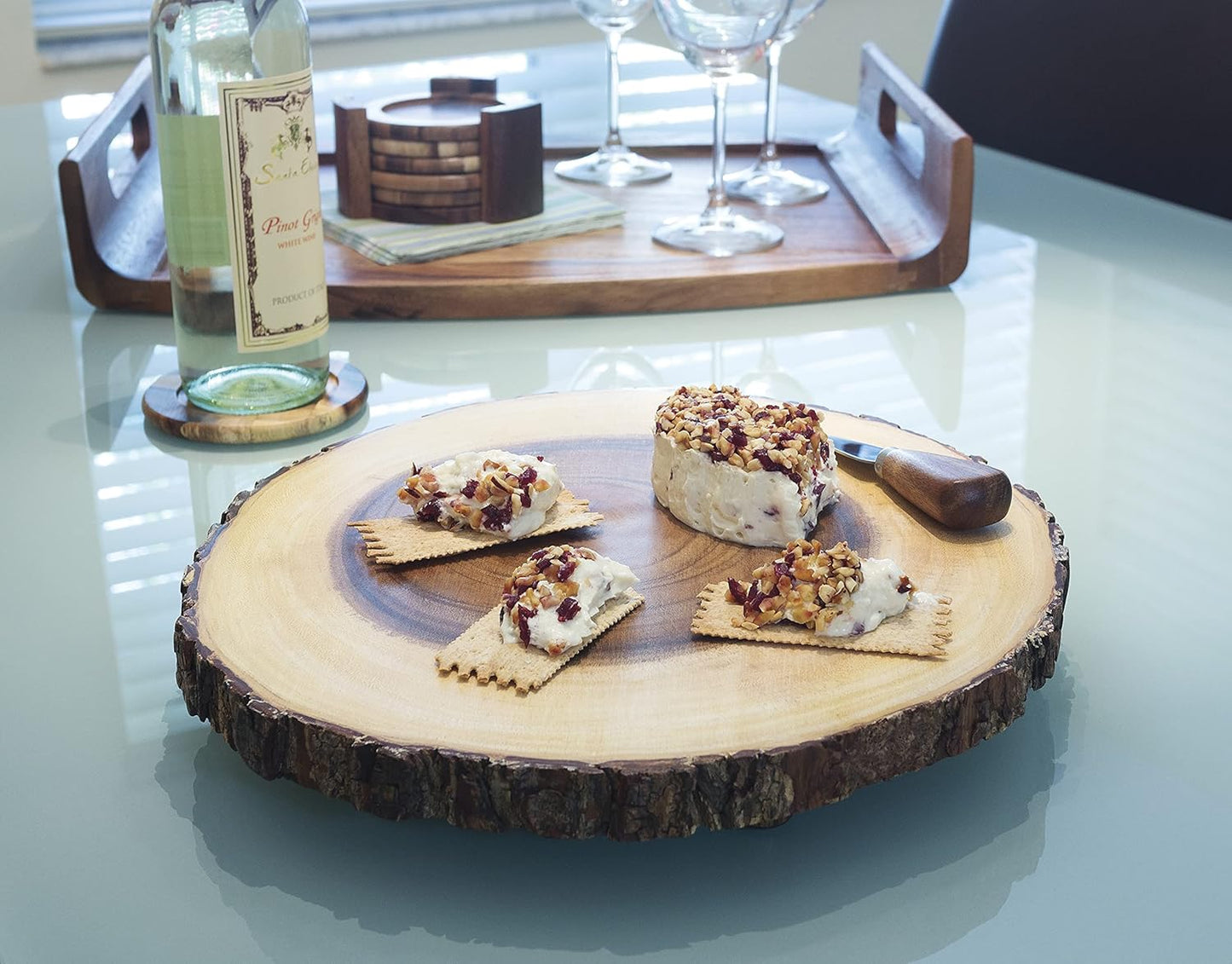 Acacia End Grain Wood Coasters and Caddy / Acacia - End Grain / Round / Round Coasters and 1 Holder