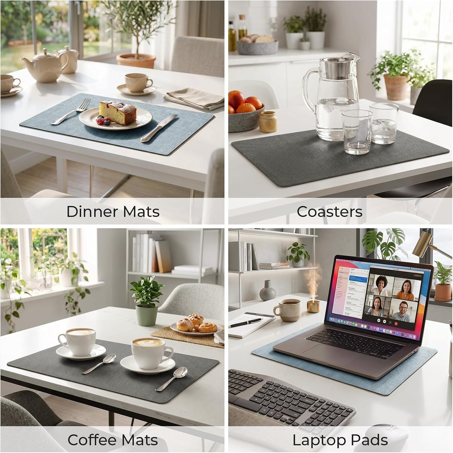 Romanstile Vinyl Placemats Set of 8, Reversible Faux Leather Heat Resistant Wipeable Table Mats, Waterproof Washable