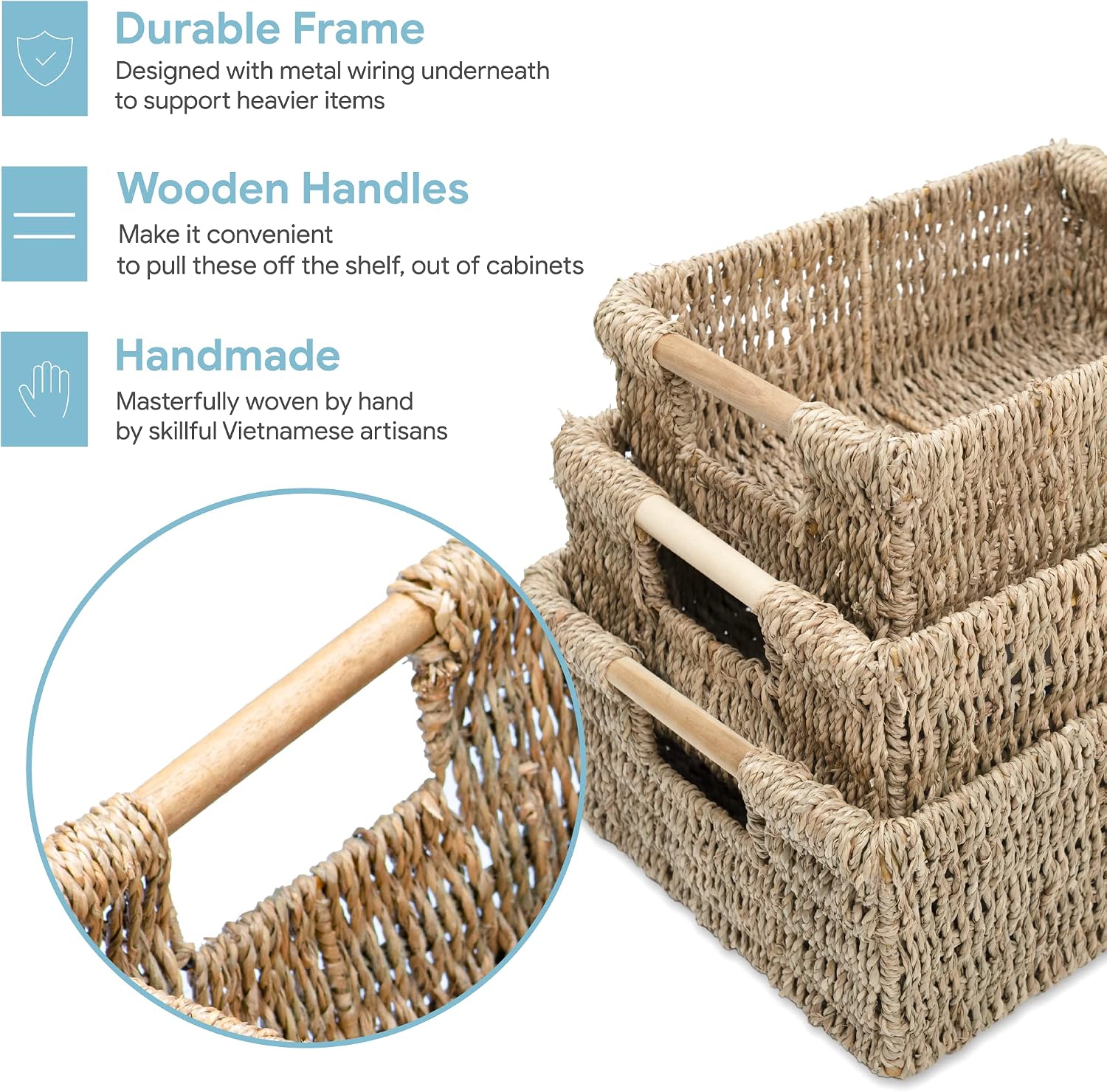 Decorative Wicker Baskets / Seagrass / Natural / Set of 3